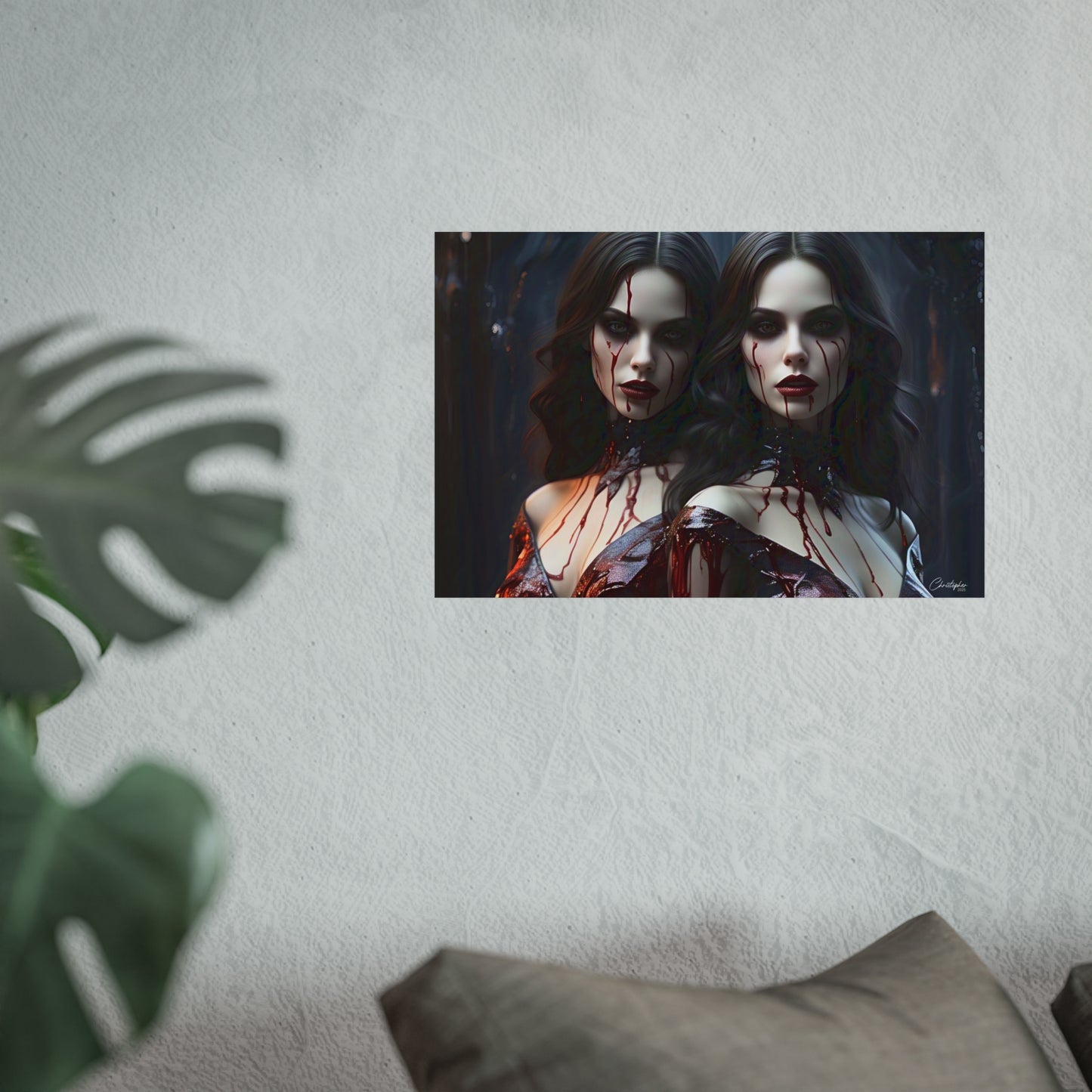 Vampire Sisters Fine Art Poster, Gothic Wall Art, Spooky Decor, Horror Home Decor, Blood Art Print, Dark Aesthetic Print