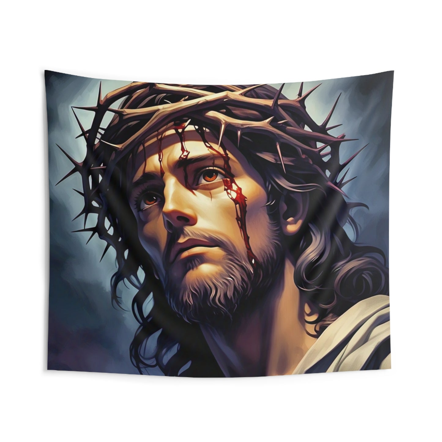 Jesus with Crown of Thorns Indoor Wall Tapestry — Inspirational Christian Decor