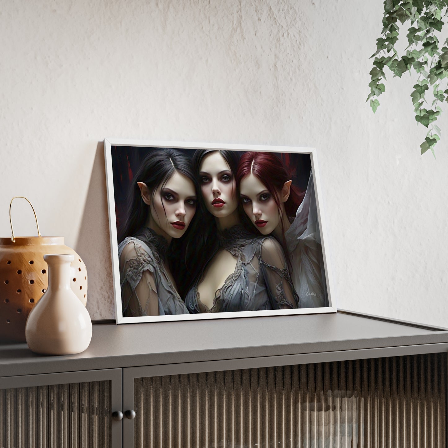 Eerie Fantasy Art Posters with Wooden Frame, Gothic Home Decor, Unique Wall Art, Gift for Art Lovers, Halloween Decoration, Witchy Style