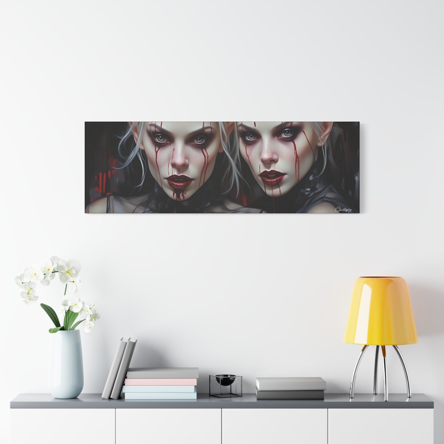 Gothic Canvas Art Print, Dark Fantasy Wall Decor, Horror Art, Halloween Home Decor, Vampire Artwork, Unique Gift for Spooky Season