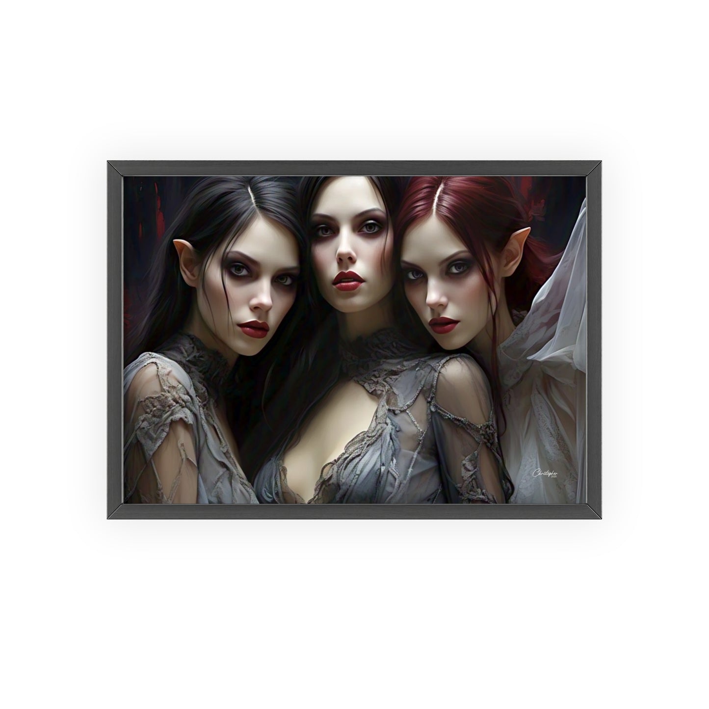 Eerie Fantasy Art Posters with Wooden Frame, Gothic Home Decor, Unique Wall Art, Gift for Art Lovers, Halloween Decoration, Witchy Style