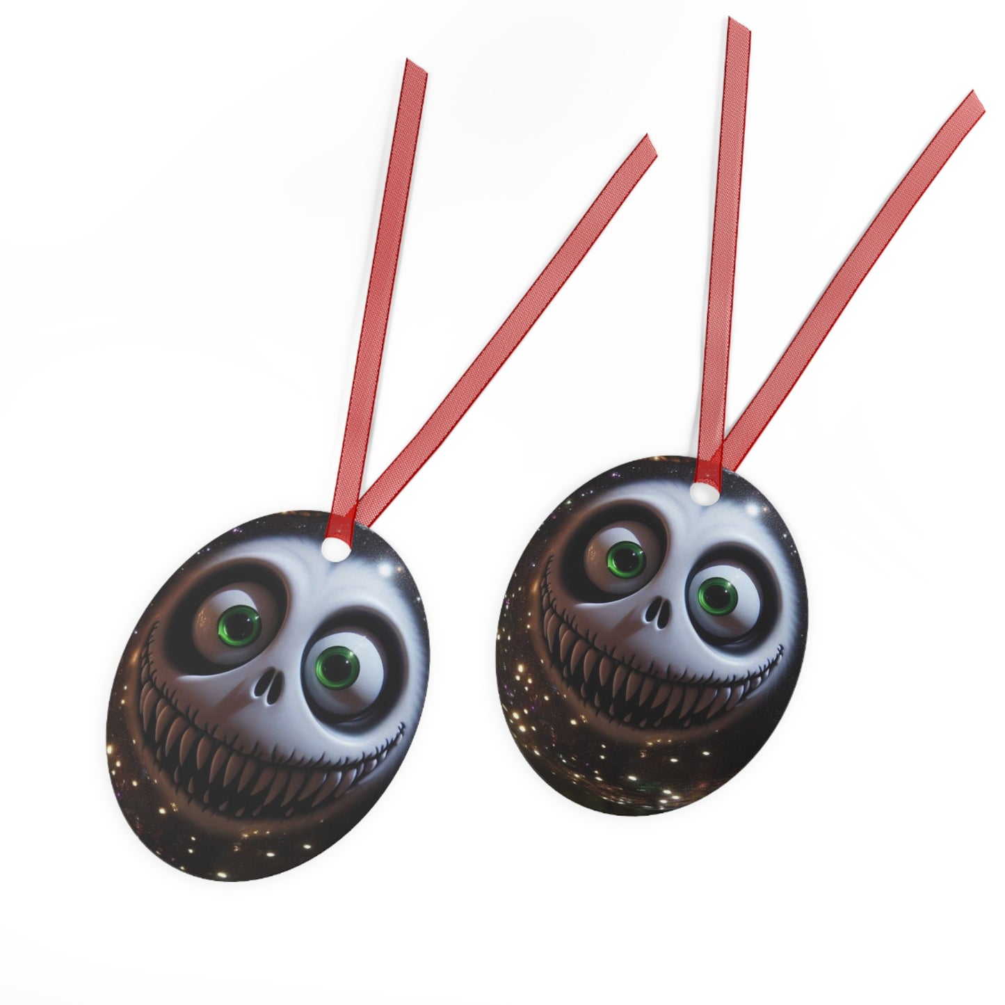 Creepy Smiling Skull Metal Ornament — Gothic Holiday Bell Decoration