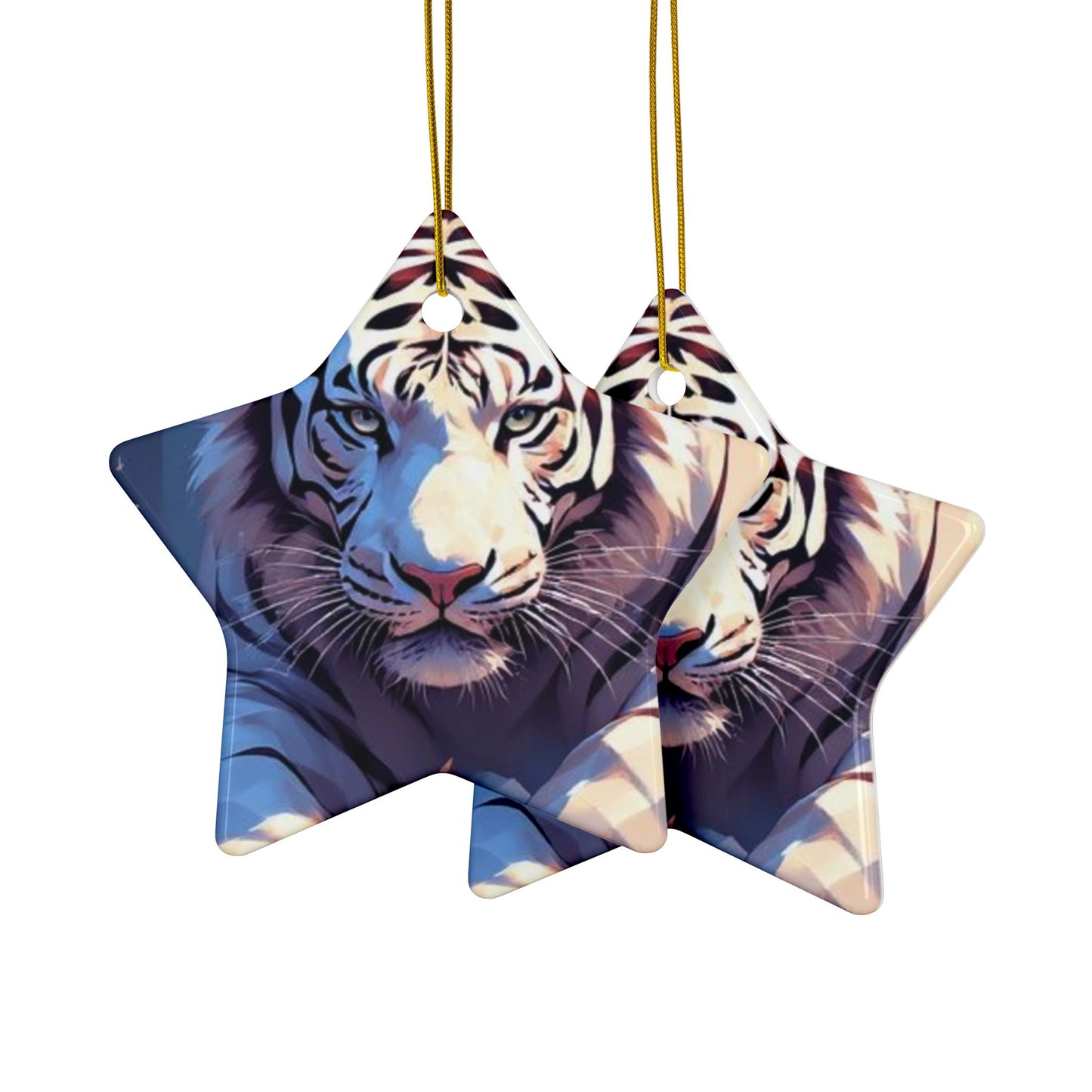 White Tiger Ceramic Ornament — Double-Sided Wildlife Holiday Decoration