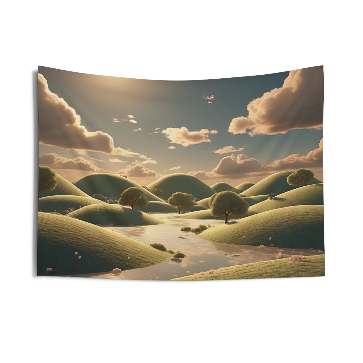Scenic Hillside Tapestry — Serene Sunset Landscape Wall Art