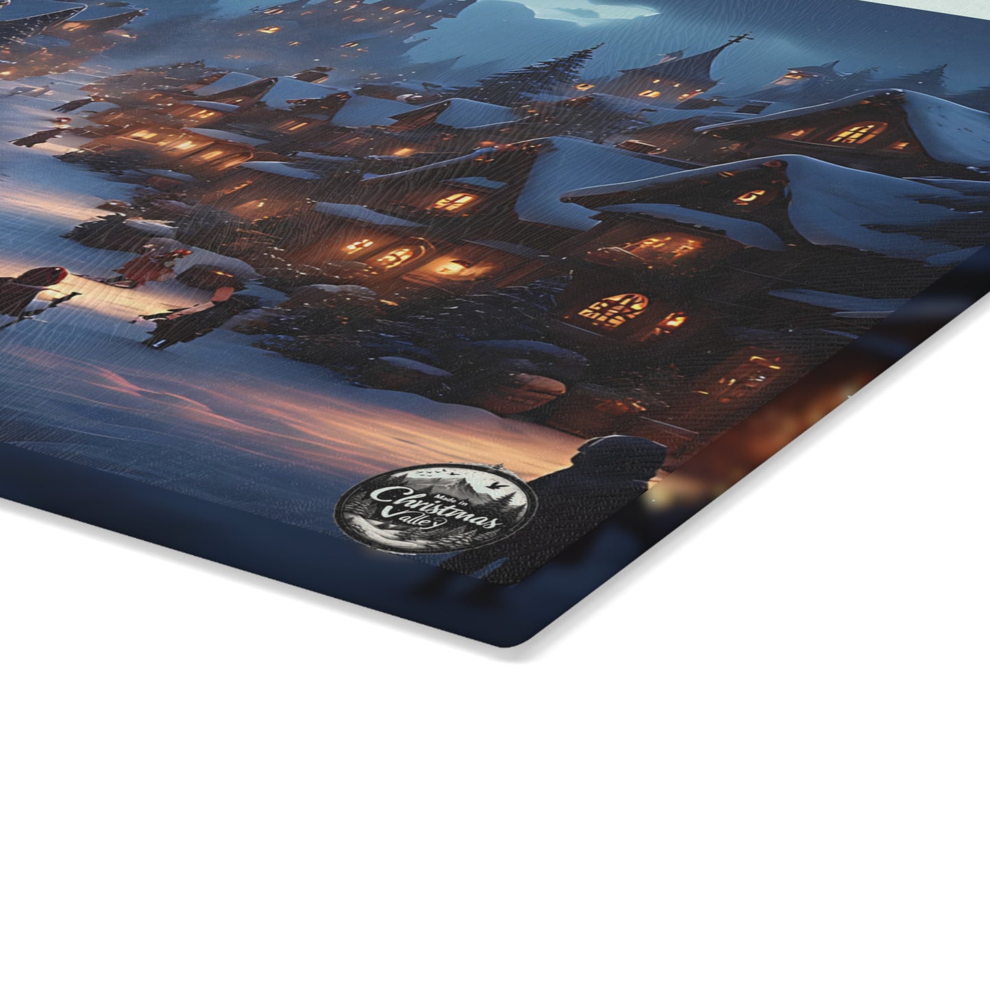 Winter Village Glass Cutting Board, Holiday Kitchen Decor, Christmas Gift, Decorative Cutting Board, Festive Home Accessory, Winter Cooking