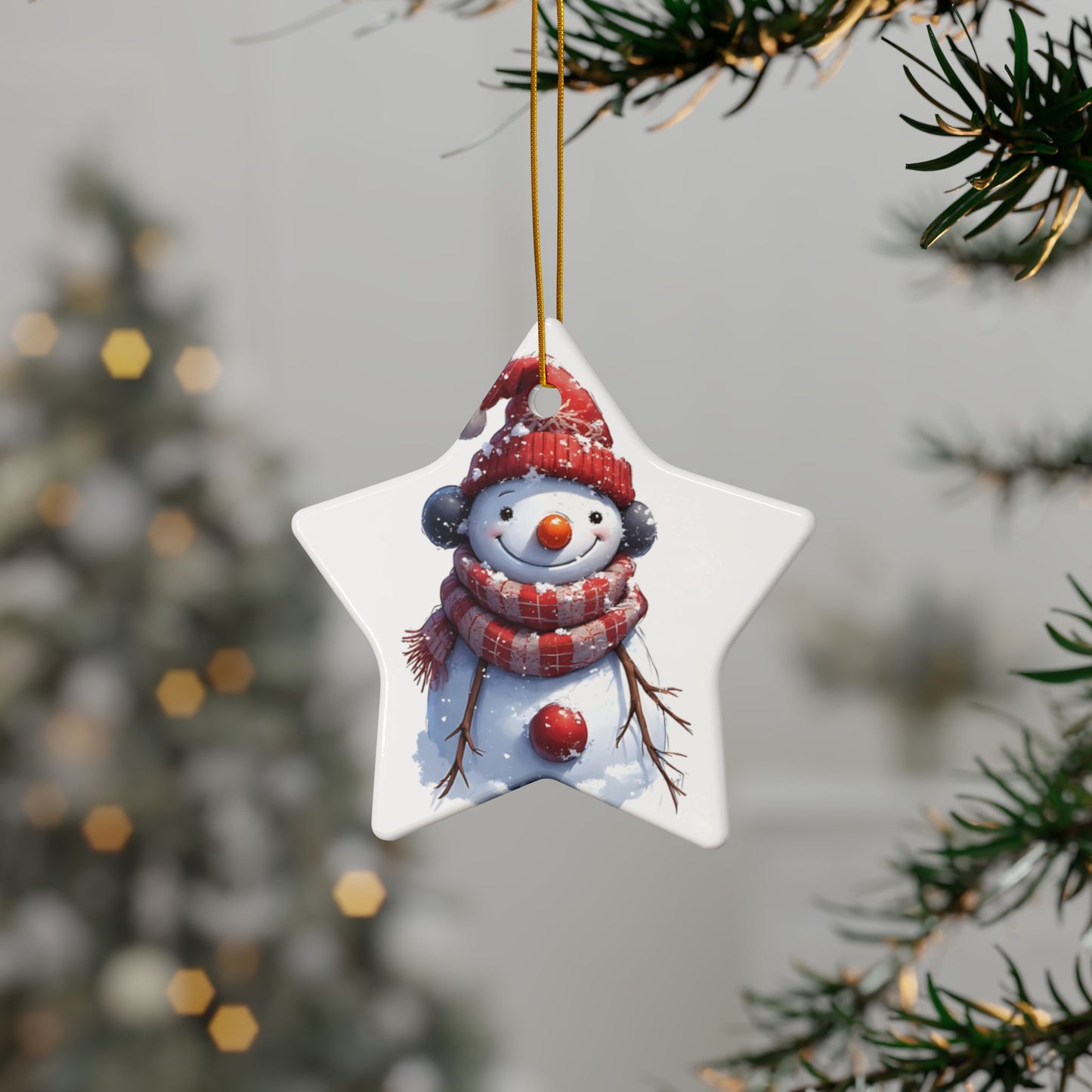 Snowman Ceramic Ornament — Double-Sided Christmas Tree Decoration