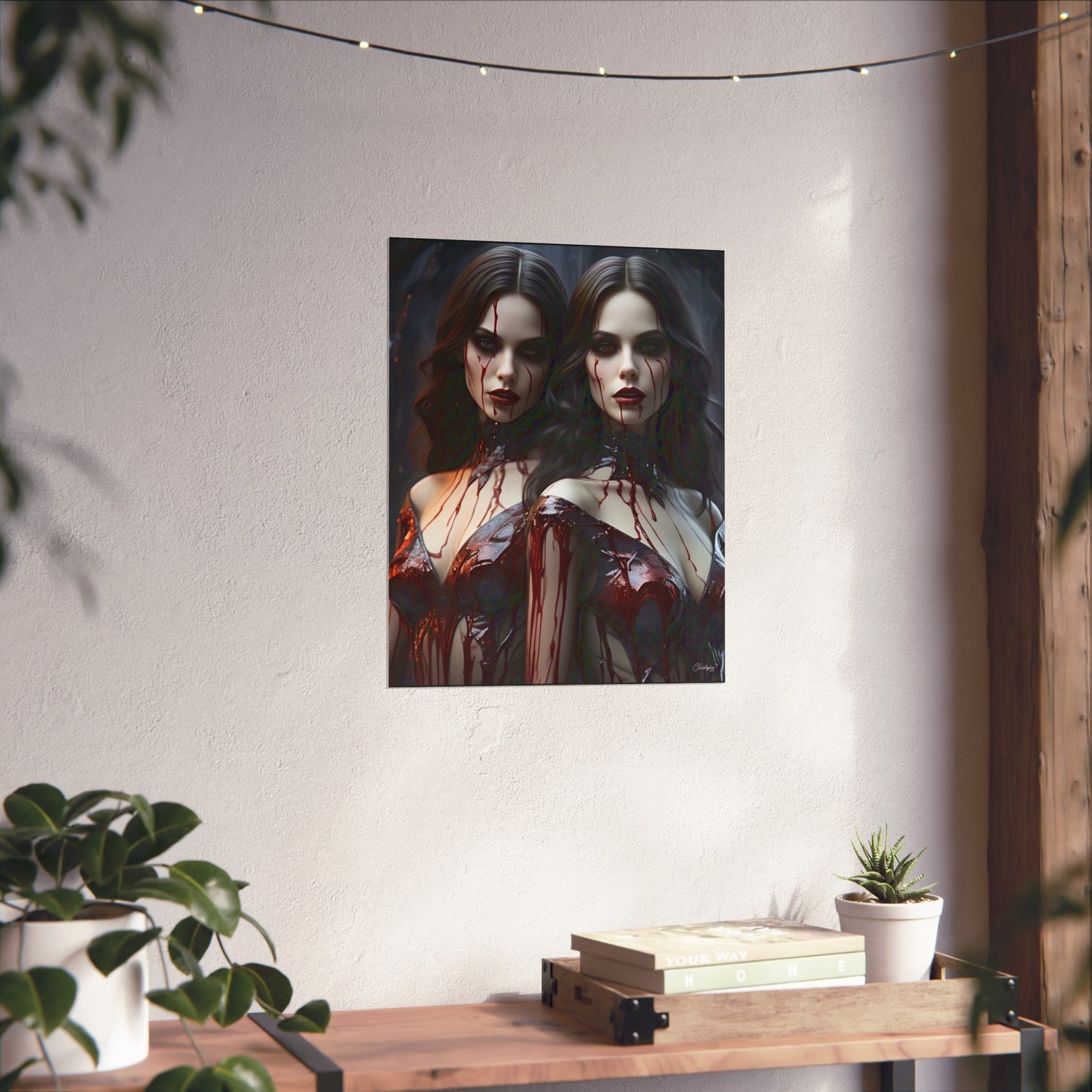 Vampire Sisters Fine Art Poster, Gothic Wall Art, Spooky Decor, Horror Home Decor, Blood Art Print, Dark Aesthetic Print