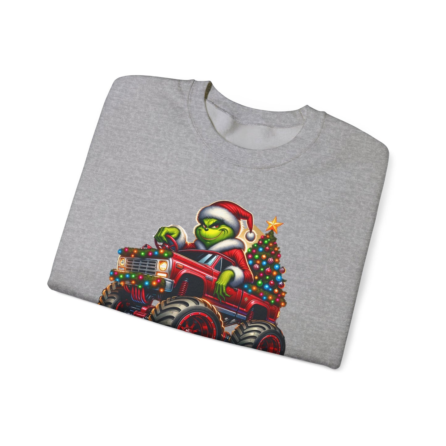 Christmas Monster Truck Sweatshirt — 'Merry Christmas' Grinch Driver Design