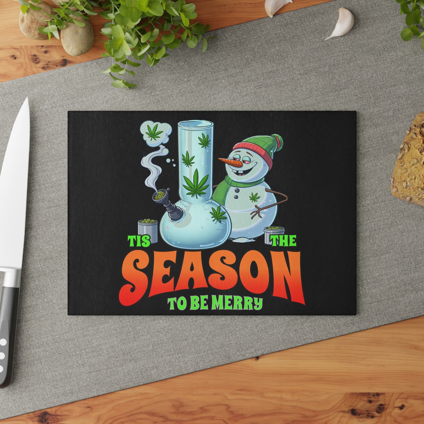 Festive Glass Cutting Board - 'Tis the Season to Be Merry, Holiday Kitchen Decor, Unique Gift for Chefs, Stoner Decor, Christmas Party [...]