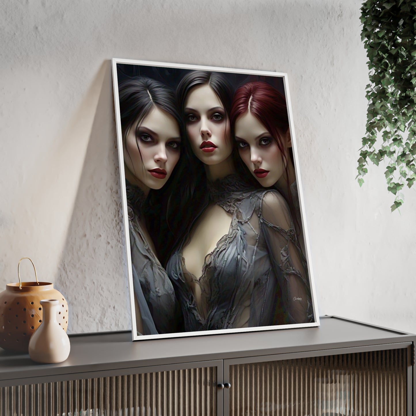 Eerie Fantasy Art Posters with Wooden Frame, Gothic Home Decor, Unique Wall Art, Gift for Art Lovers, Halloween Decoration, Witchy Style