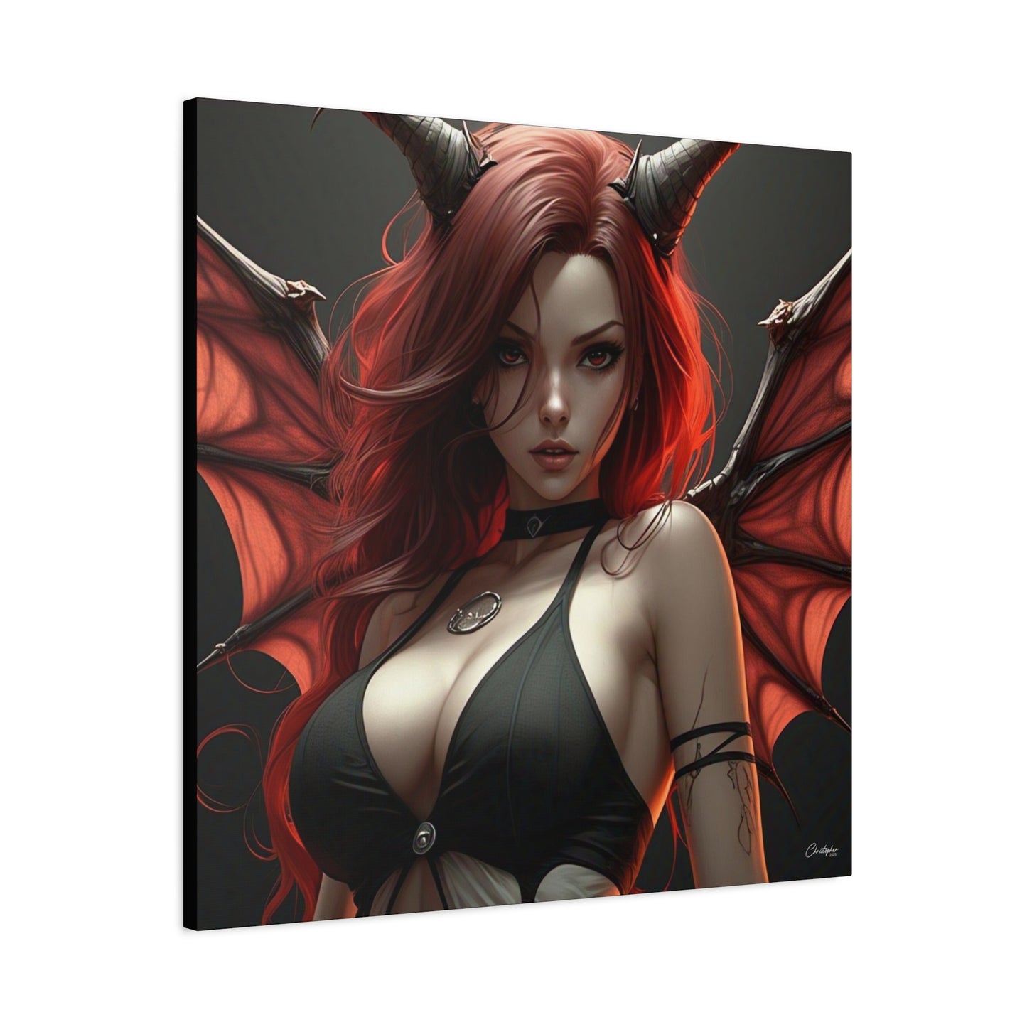 Gothic Fantasy Canvas Art, Demon Girl Wall Decor, Unique Home Decor, Gift for Her, Halloween or Birthday Gift