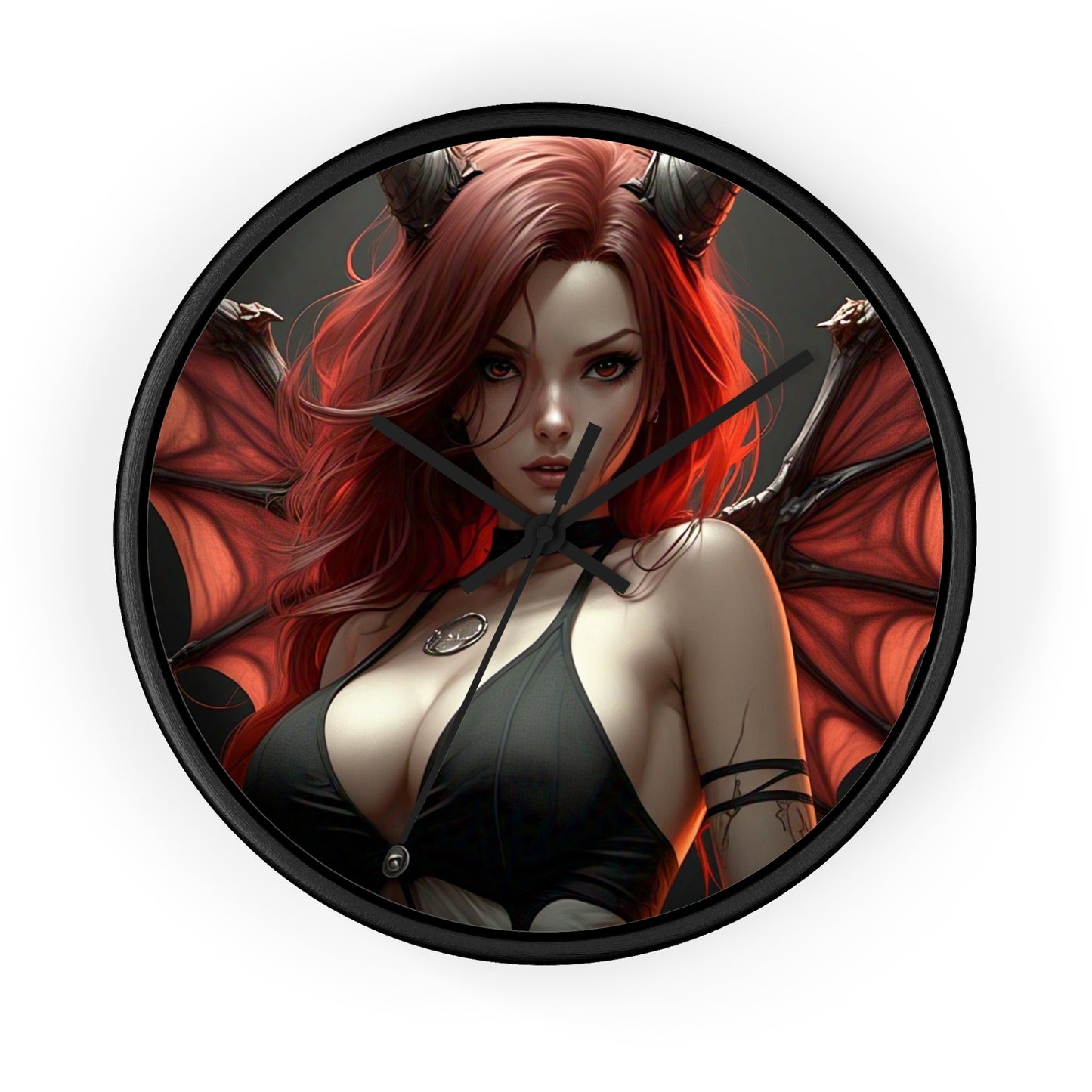 Gothic Fantasy Wall Clock, Unique Home Decor, Dark Aesthetic Clock, Red Haired Art, Gift for Collectors, Halloween Decoration