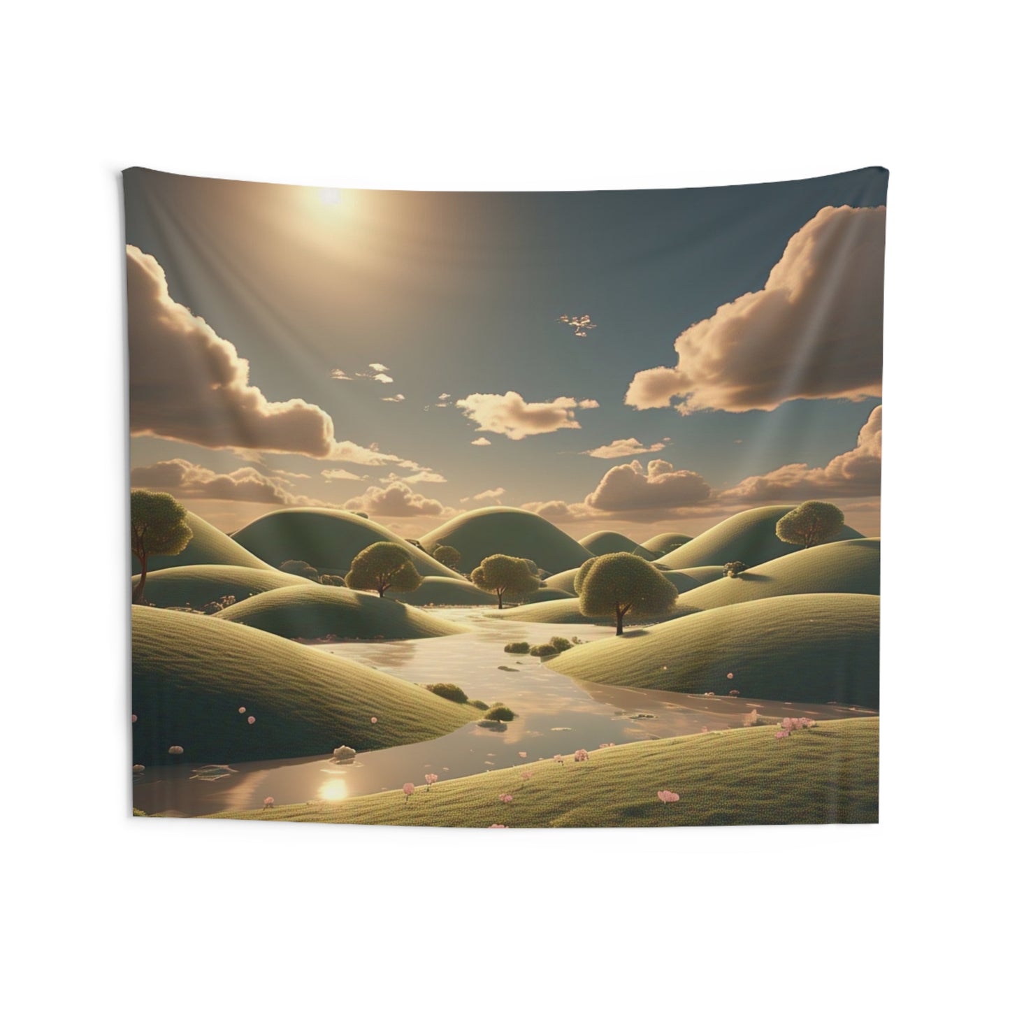 Scenic Hillside Tapestry — Serene Sunset Landscape Wall Art