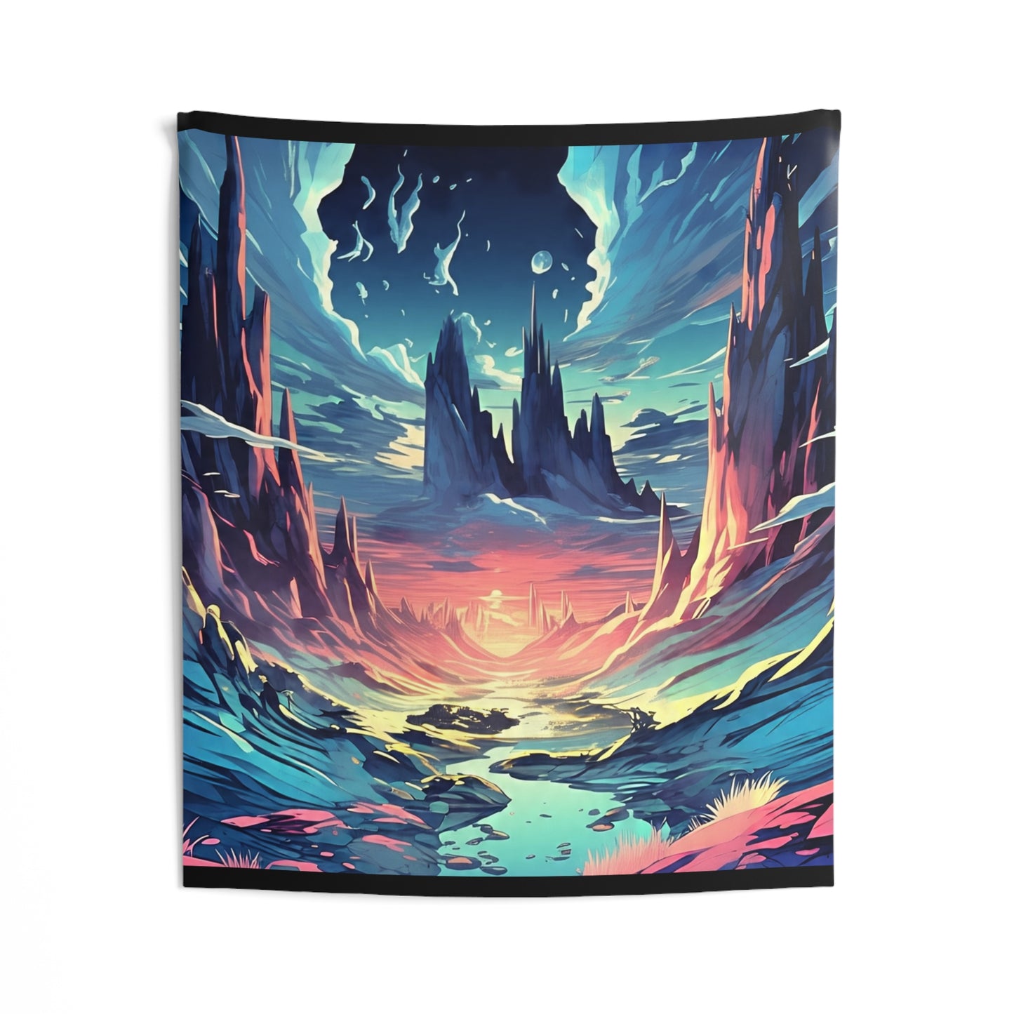 Fantasy Landscape Tapestry — Vibrant Sunset Alien World Wall Art