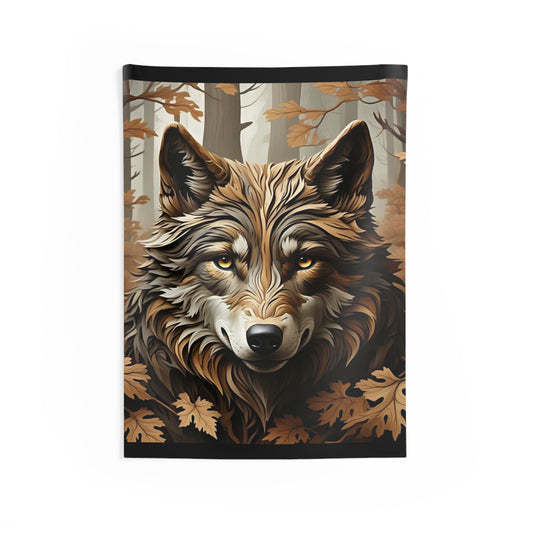 Wolf Forest Tapestry — Autumn Woodland Wall Hanging