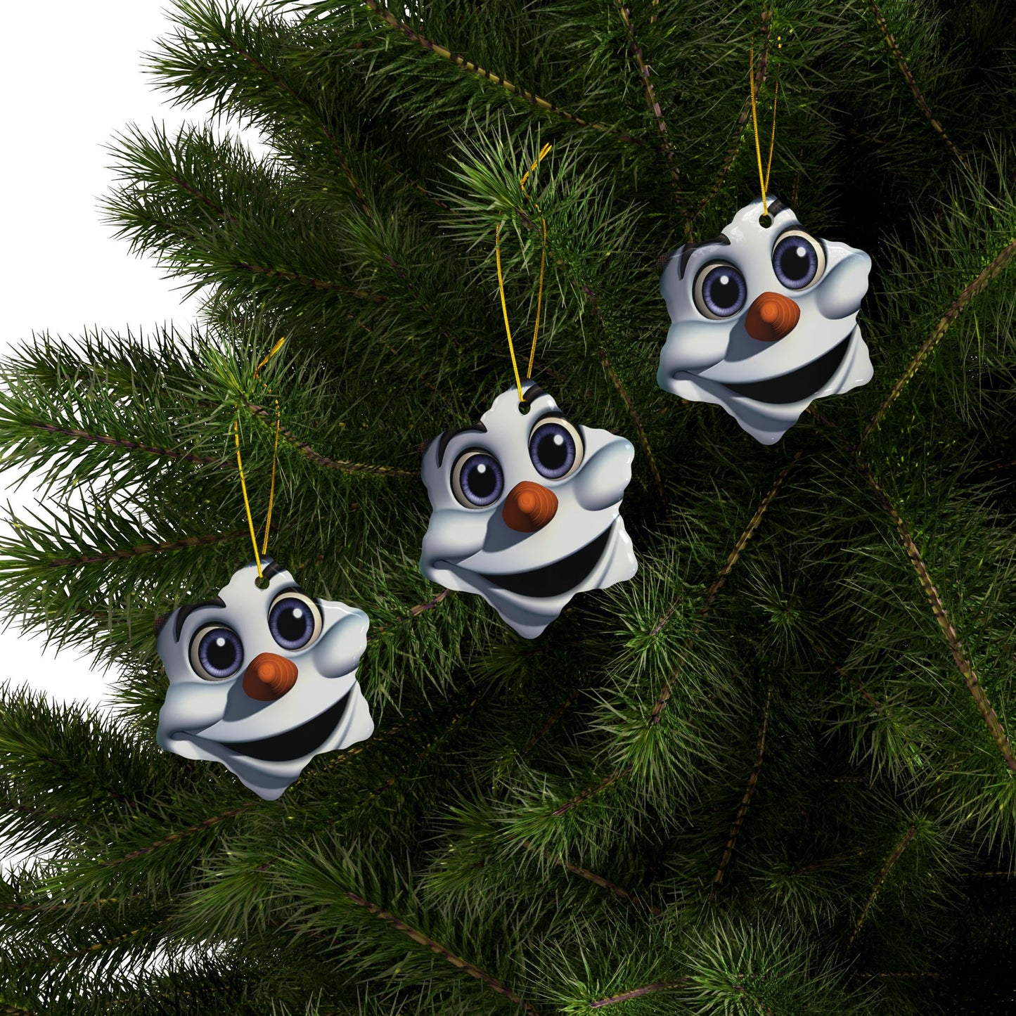 Snowman Face Ceramic Ornament — Cute Holiday Tree Decoration, Double-Sided