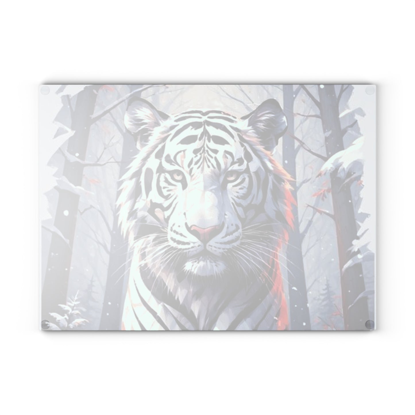 White Tiger Winter Glass Cutting Board — Decorative Kitchen Chopping Board