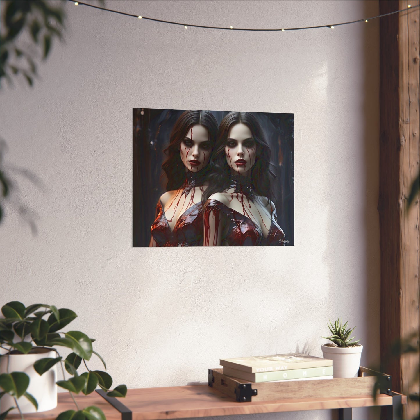 Vampire Sisters Fine Art Poster, Gothic Wall Art, Spooky Decor, Horror Home Decor, Blood Art Print, Dark Aesthetic Print
