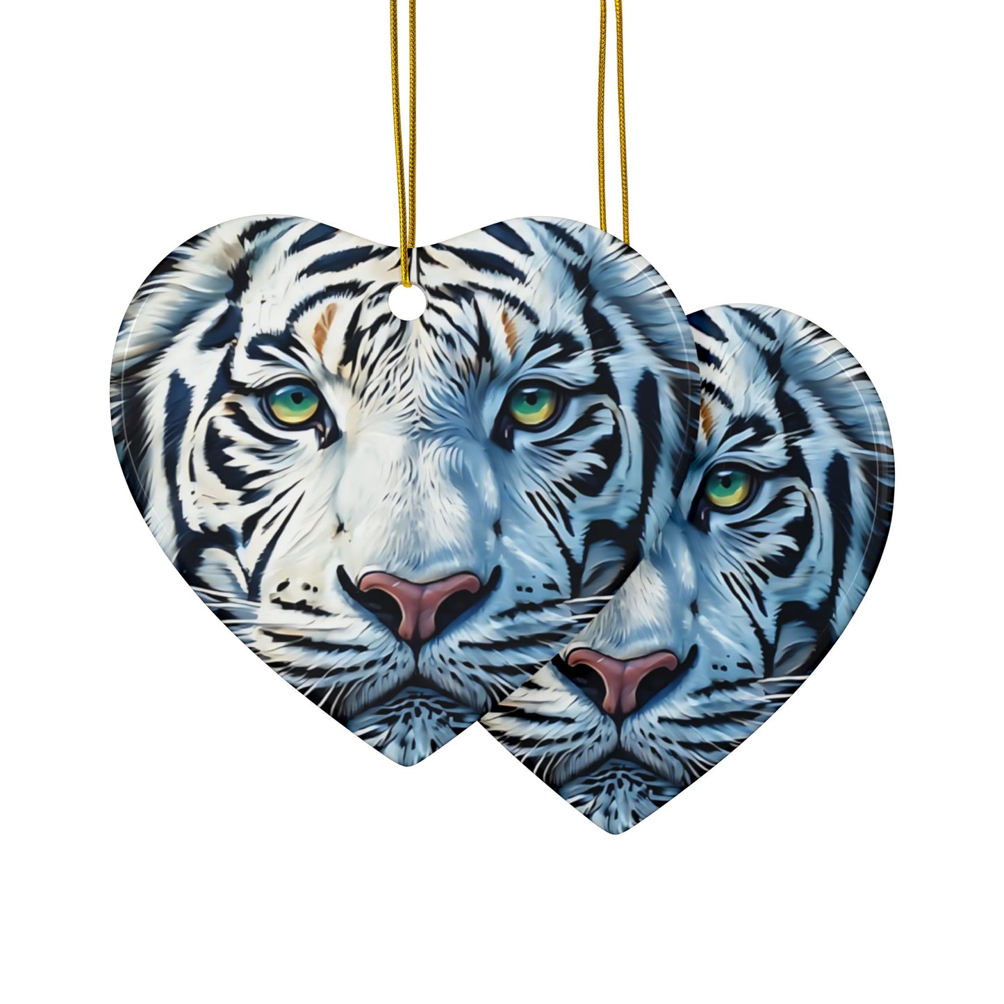 White Tiger Ceramic Ornament — Two-Sided Round Holiday Decoration