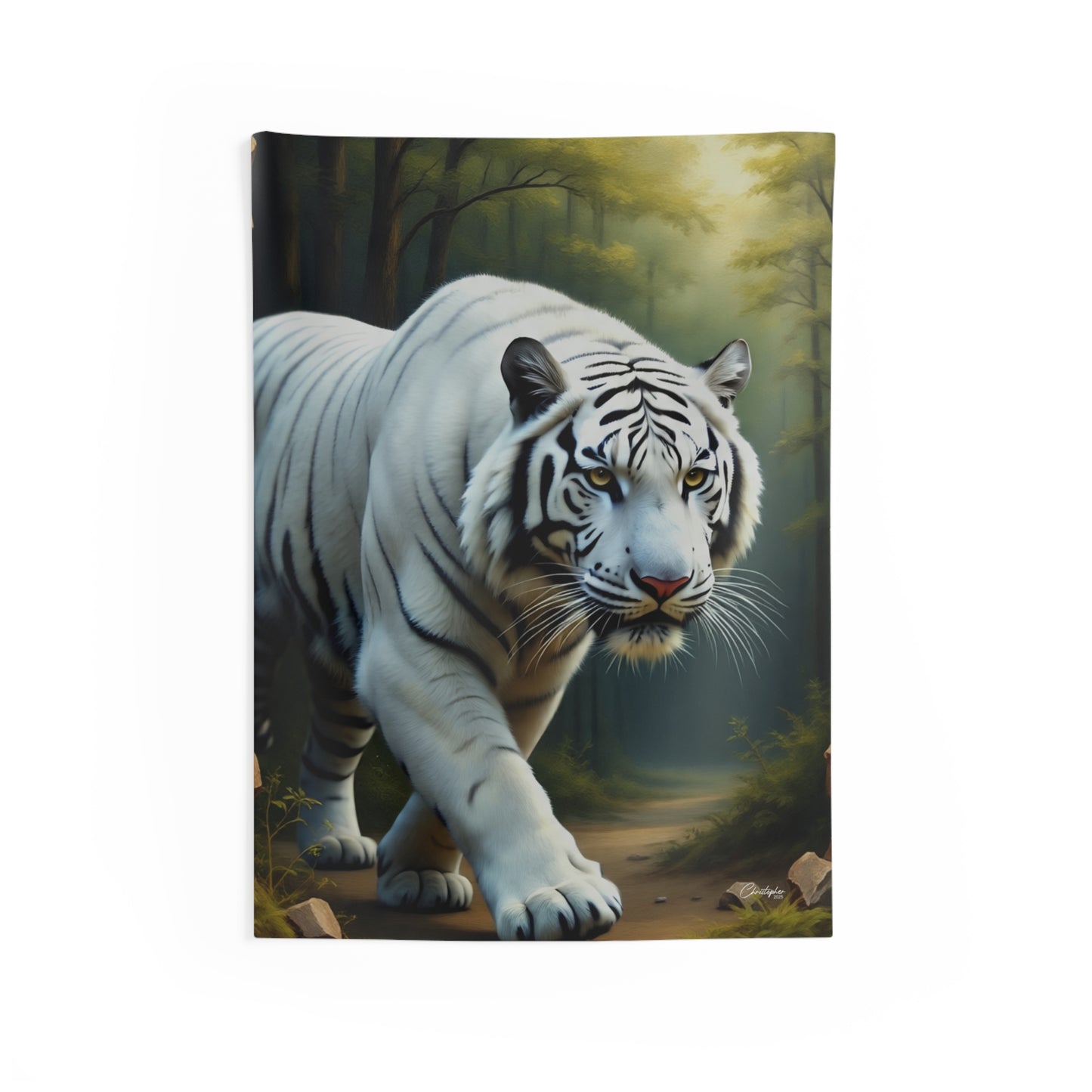 Majestic White Tiger Tapestry - Boho Wall Art, Nature Decor, Home Aesthetic, Gift for Animal Lovers, Living Room Wall Hanging, Jungle Theme