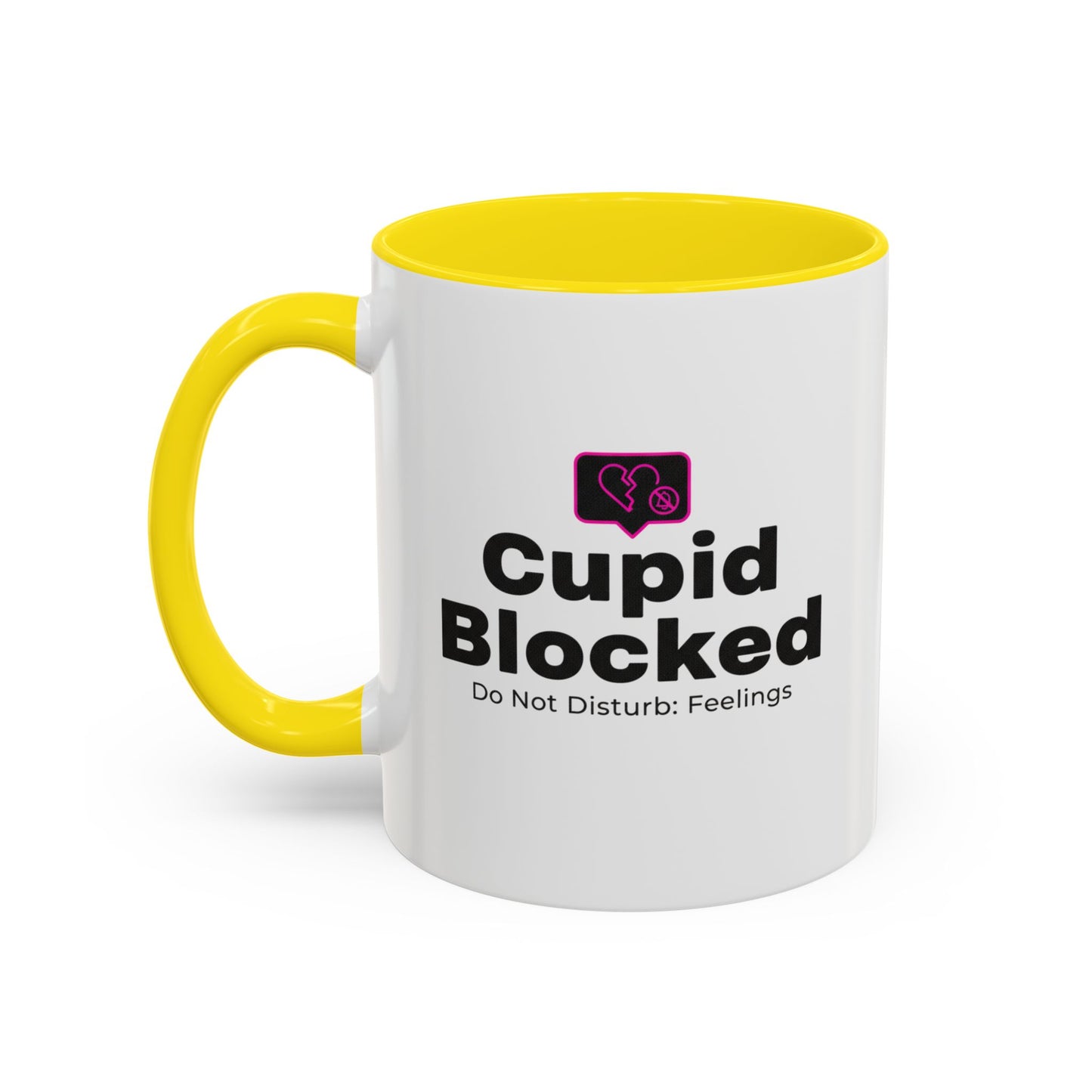 Cupid Blocked Accent Coffee Mug — 'Do Not Disturb: Feelings' Funny Anti-Valentine Gift