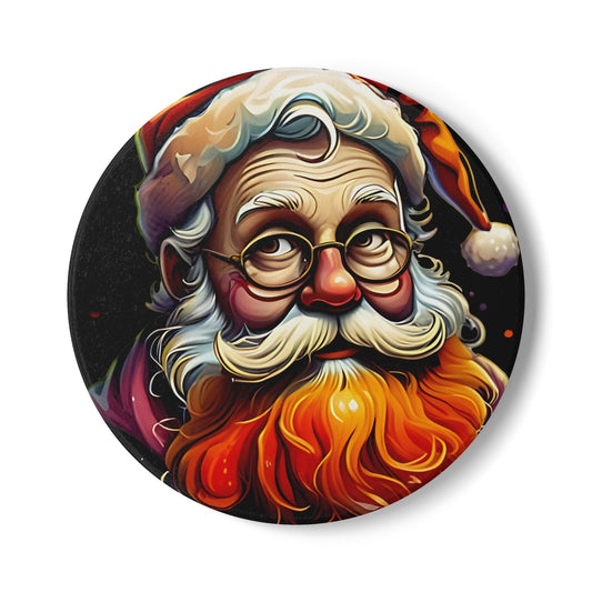 Santa Portrait Ceramic Coaster — Colorful Vintage Christmas Drink Coaster