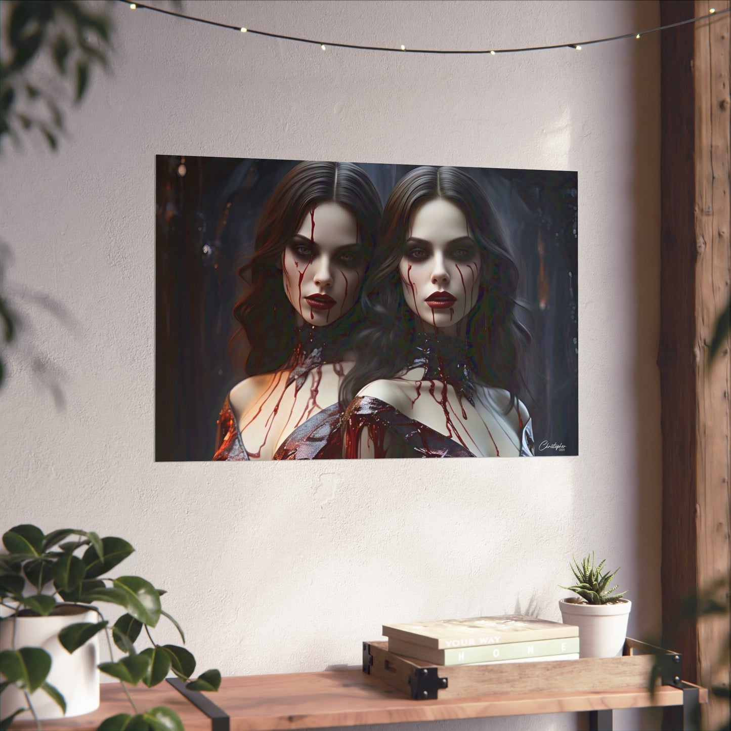 Vampire Sisters Fine Art Poster, Gothic Wall Art, Spooky Decor, Horror Home Decor, Blood Art Print, Dark Aesthetic Print