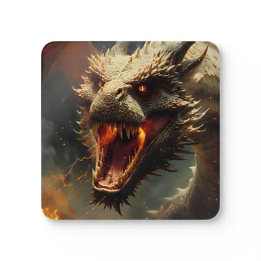 Dragon Fire Cork Coaster Set — Fantasy Creature Drink Coasters (4-Pack)
