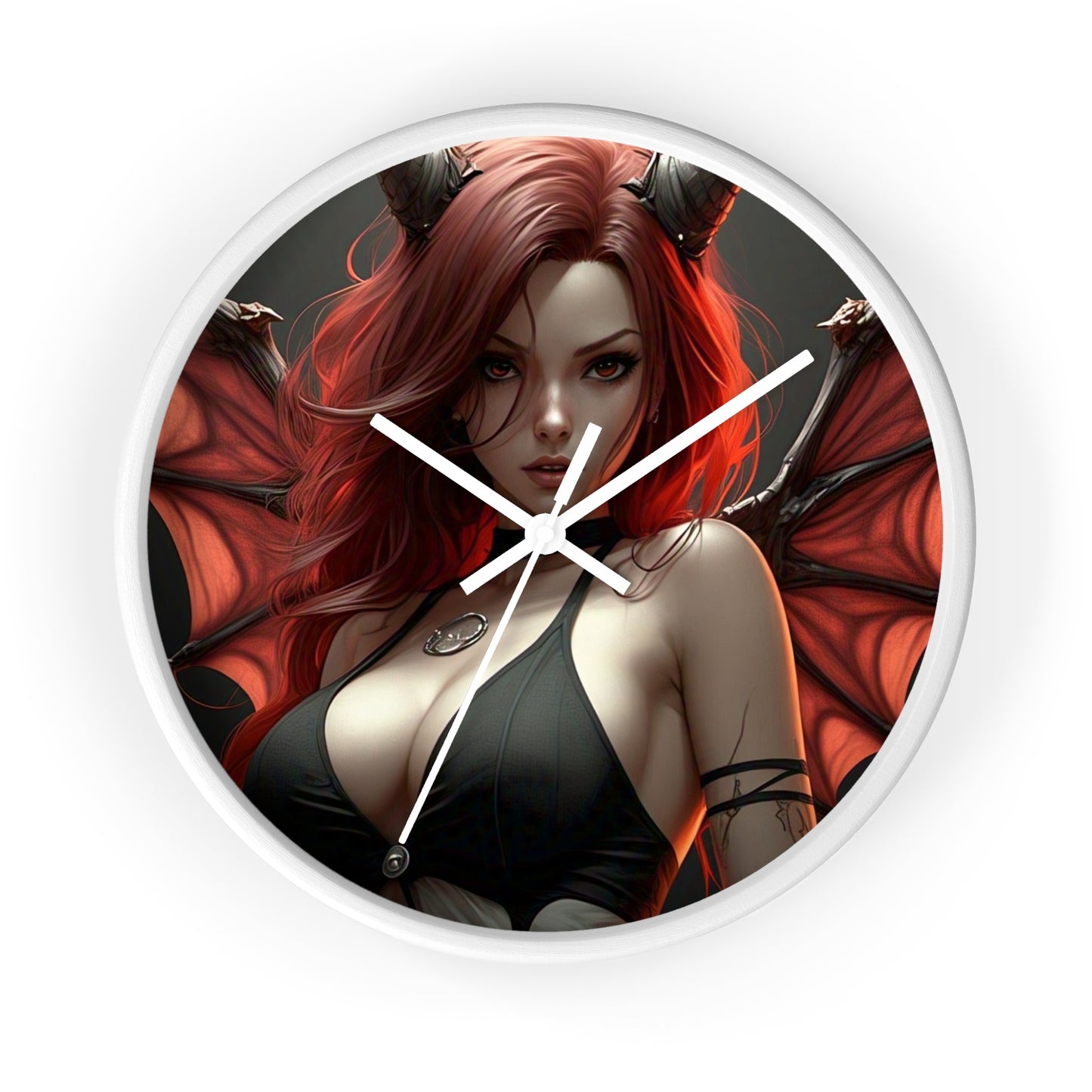 Gothic Fantasy Wall Clock, Unique Home Decor, Dark Aesthetic Clock, Red Haired Art, Gift for Collectors, Halloween Decoration