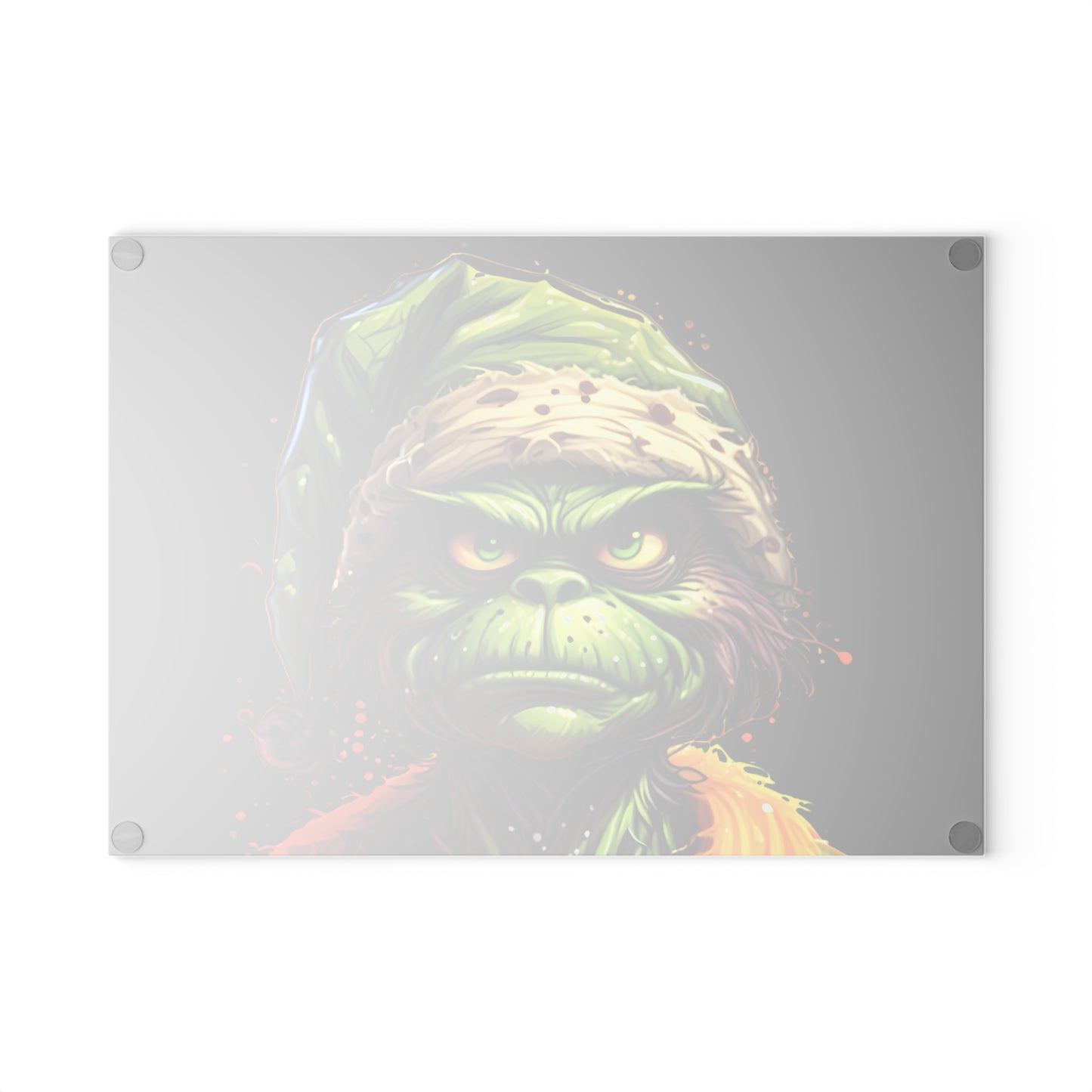 Glass Cutting Board — Grumpy Grinch Face Holiday Kitchen Decor