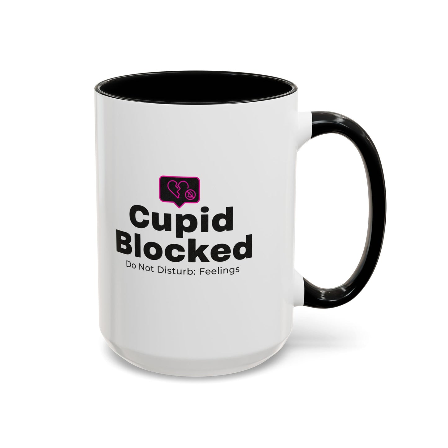 Cupid Blocked Accent Coffee Mug — 'Do Not Disturb: Feelings' Funny Anti-Valentine Gift