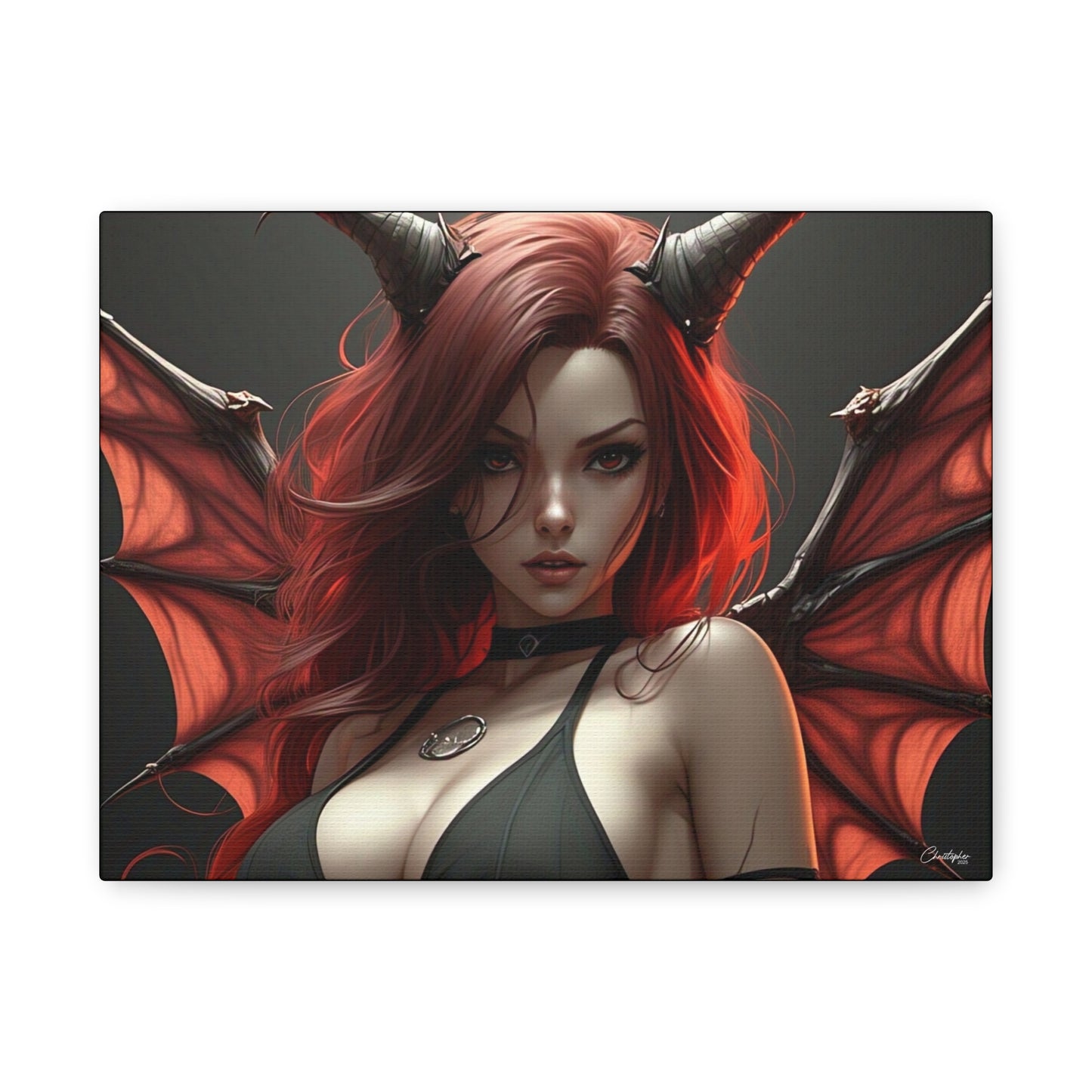 Gothic Fantasy Canvas Art, Demon Girl Wall Decor, Unique Home Decor, Gift for Her, Halloween or Birthday Gift