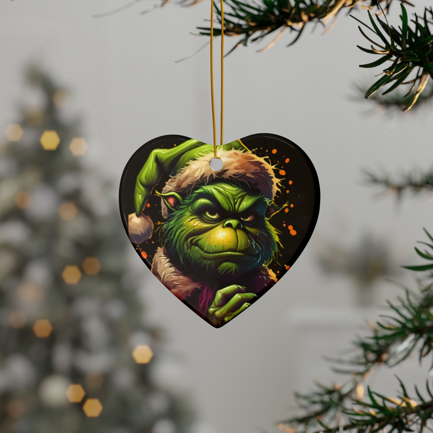 Grumpy Grinch Ceramic Ornament — Double-Sided Christmas Tree Decoration