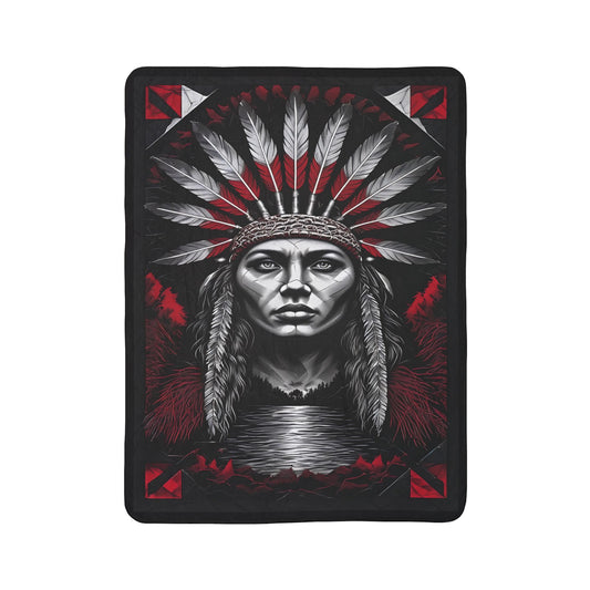 Native Chief Headdress Sherpa Blanket – Bold Tribal Fleece Throw