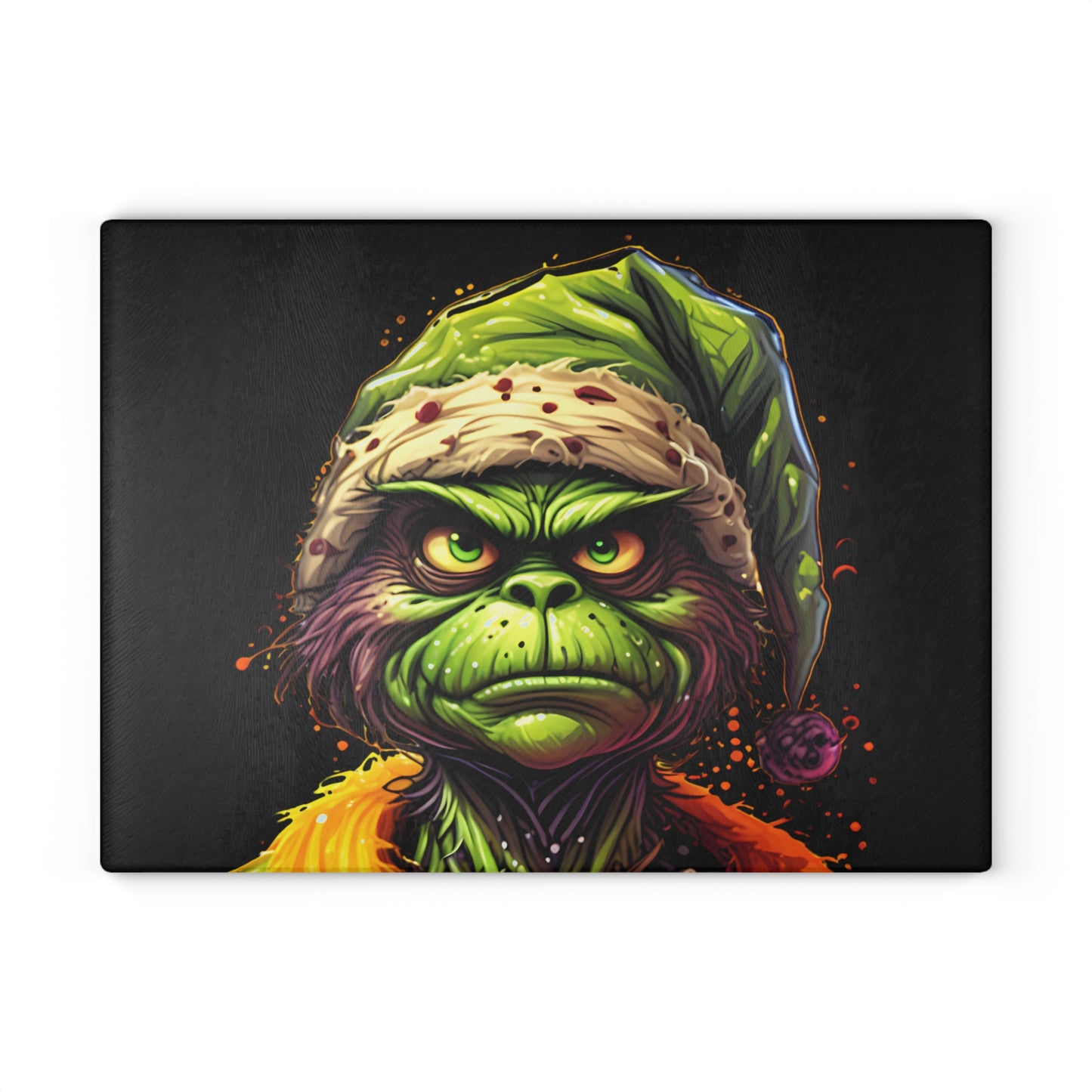 Glass Cutting Board — Grumpy Grinch Face Holiday Kitchen Decor