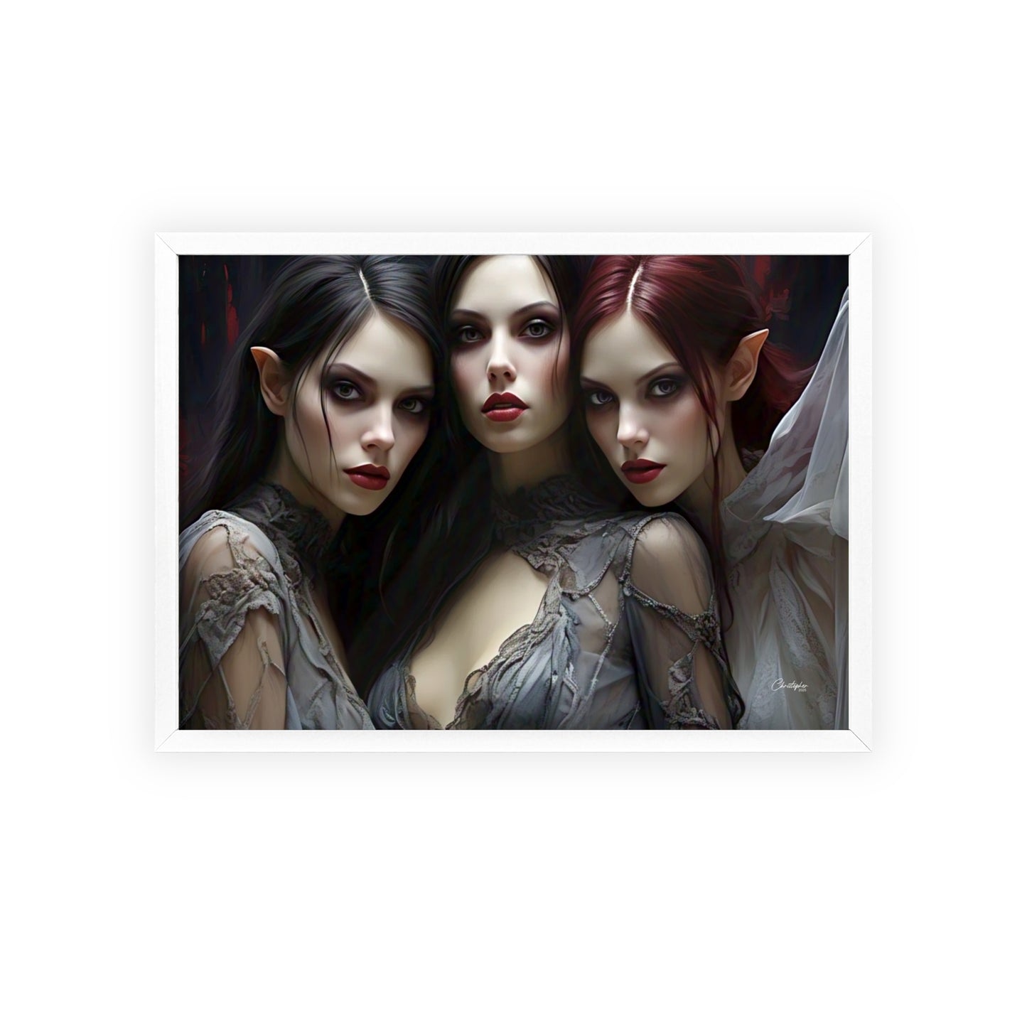 Eerie Fantasy Art Posters with Wooden Frame, Gothic Home Decor, Unique Wall Art, Gift for Art Lovers, Halloween Decoration, Witchy Style