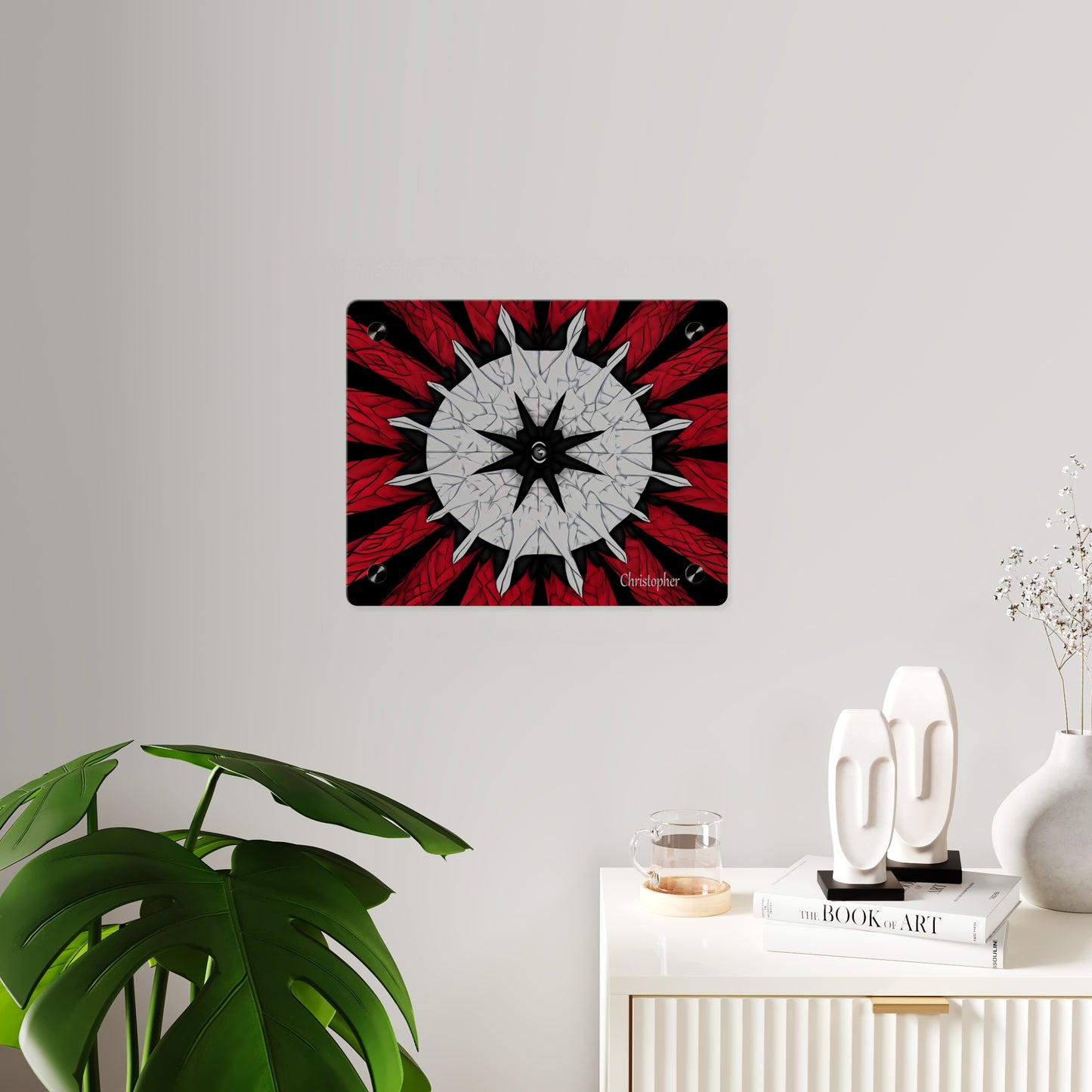 Red & Black Mandala Acrylic Wall Art Panel — Personalized Name Option