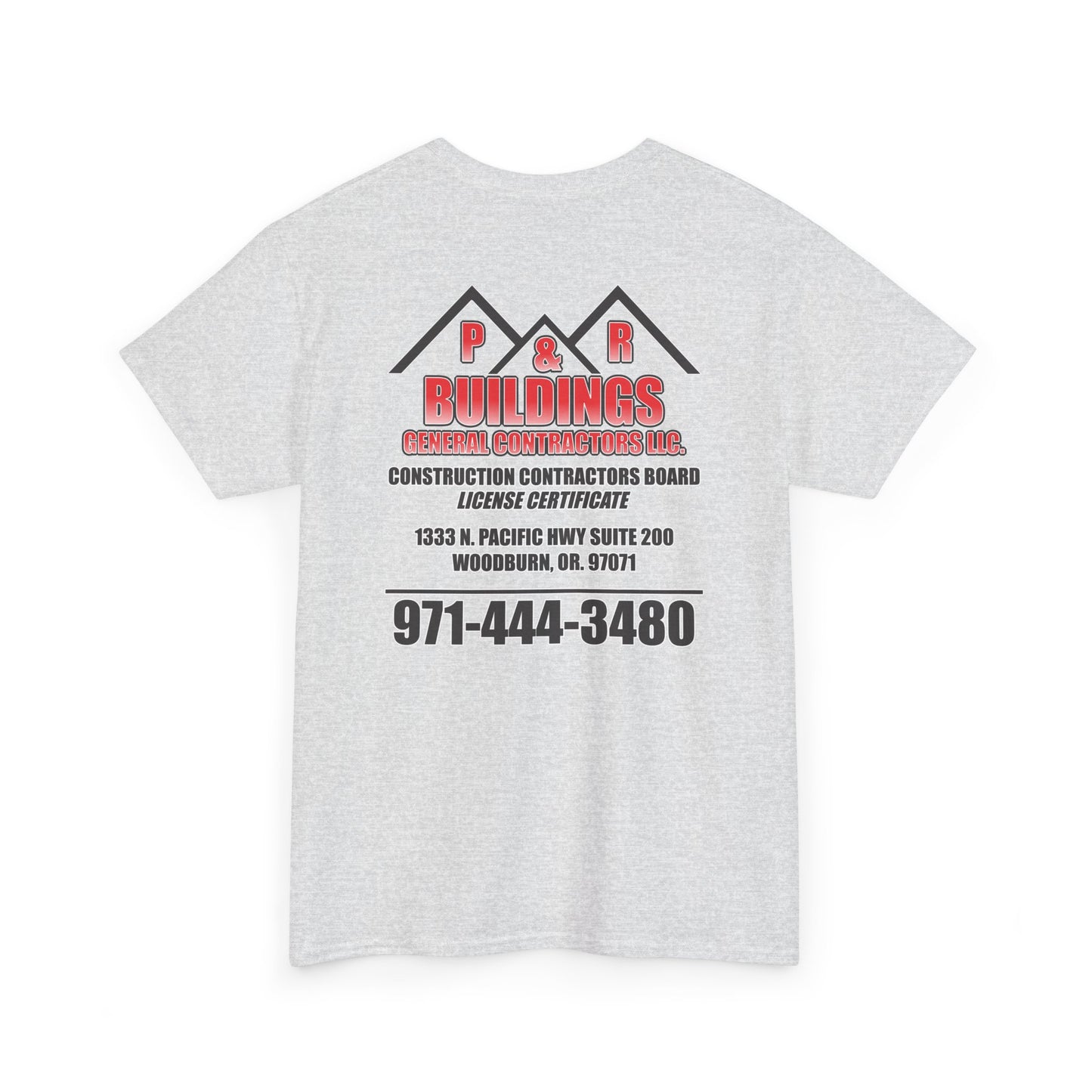 P&R BUILDINGS Logo Tee — Built Kings Contractor T‑Shirt (Phone & License Info on Back)