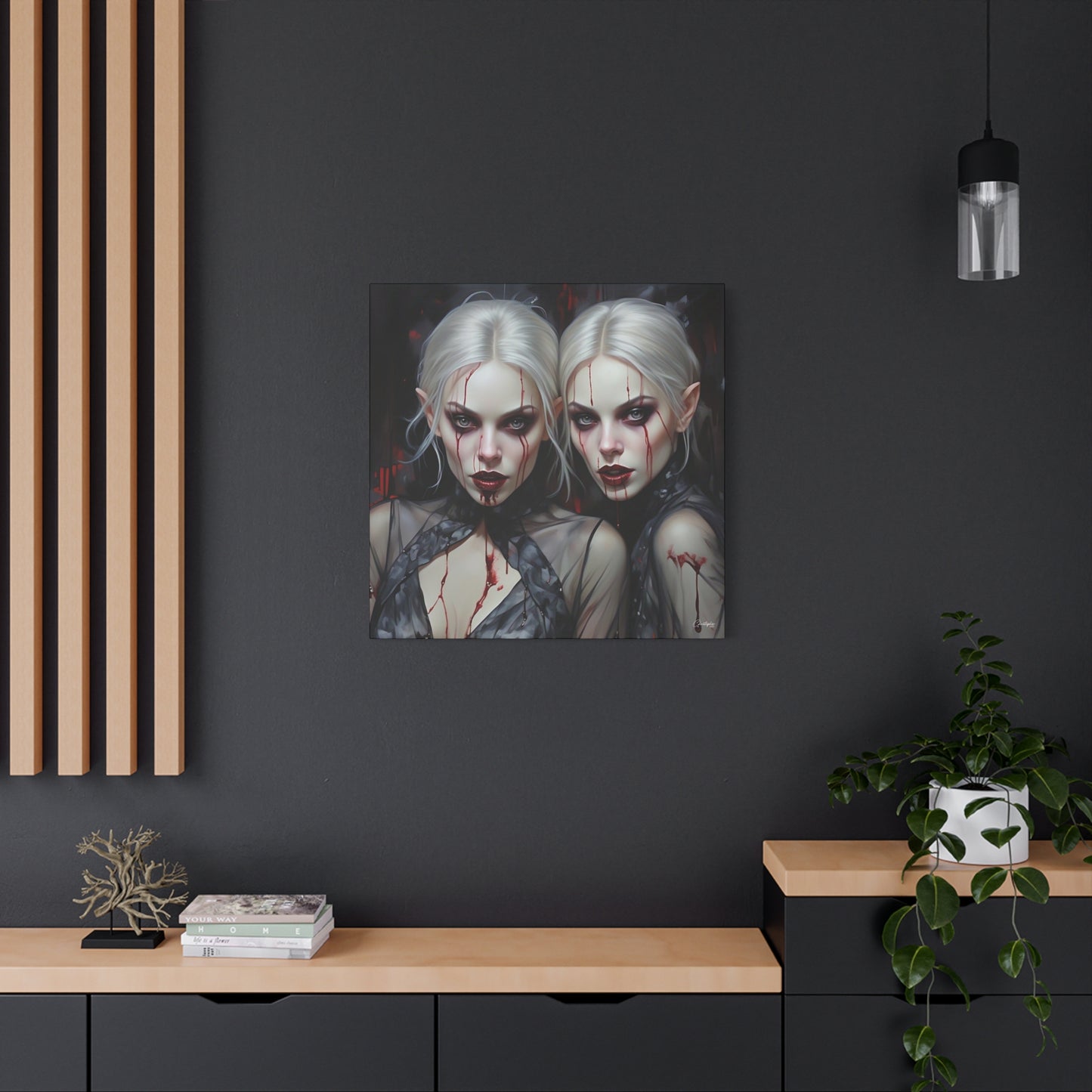 Gothic Canvas Art Print, Dark Fantasy Wall Decor, Horror Art, Halloween Home Decor, Vampire Artwork, Unique Gift for Spooky Season