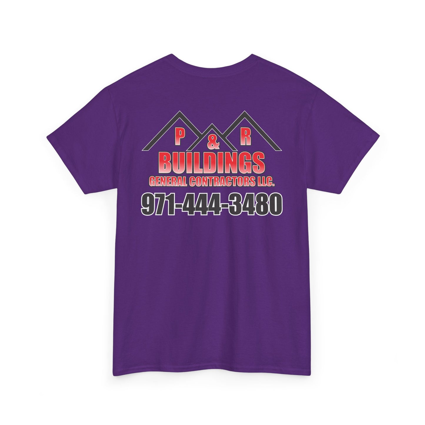 Logo and Number on the back T-Shirt — P&R Buildings Contractor Tee with Phone Number
