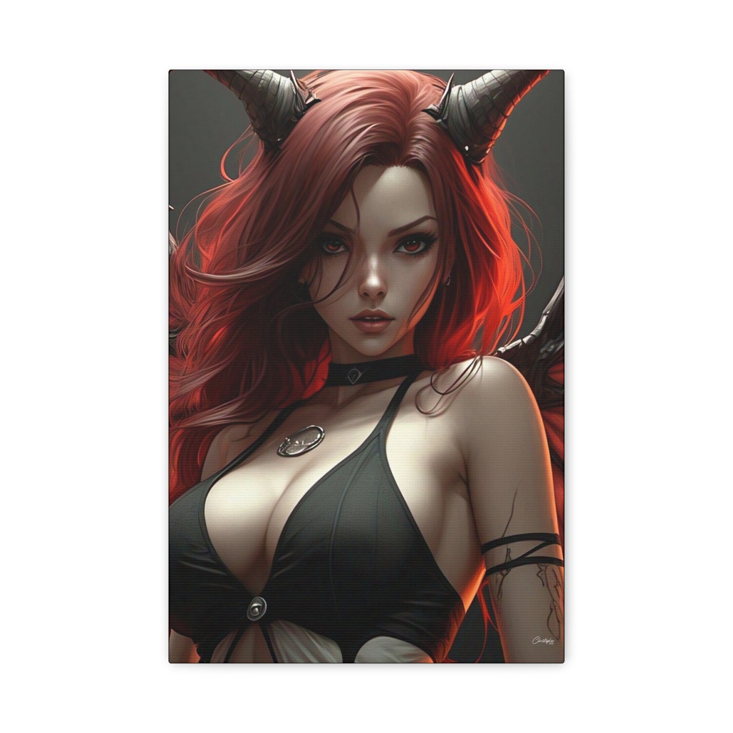 Gothic Fantasy Canvas Art, Demon Girl Wall Decor, Unique Home Decor, Gift for Her, Halloween or Birthday Gift