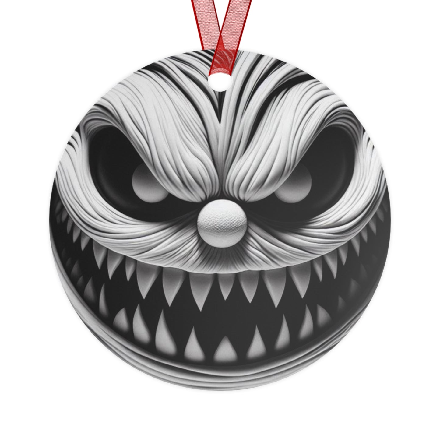 Scary Monster Bell Metal Ornament — Creepy Black & White Holiday Decor