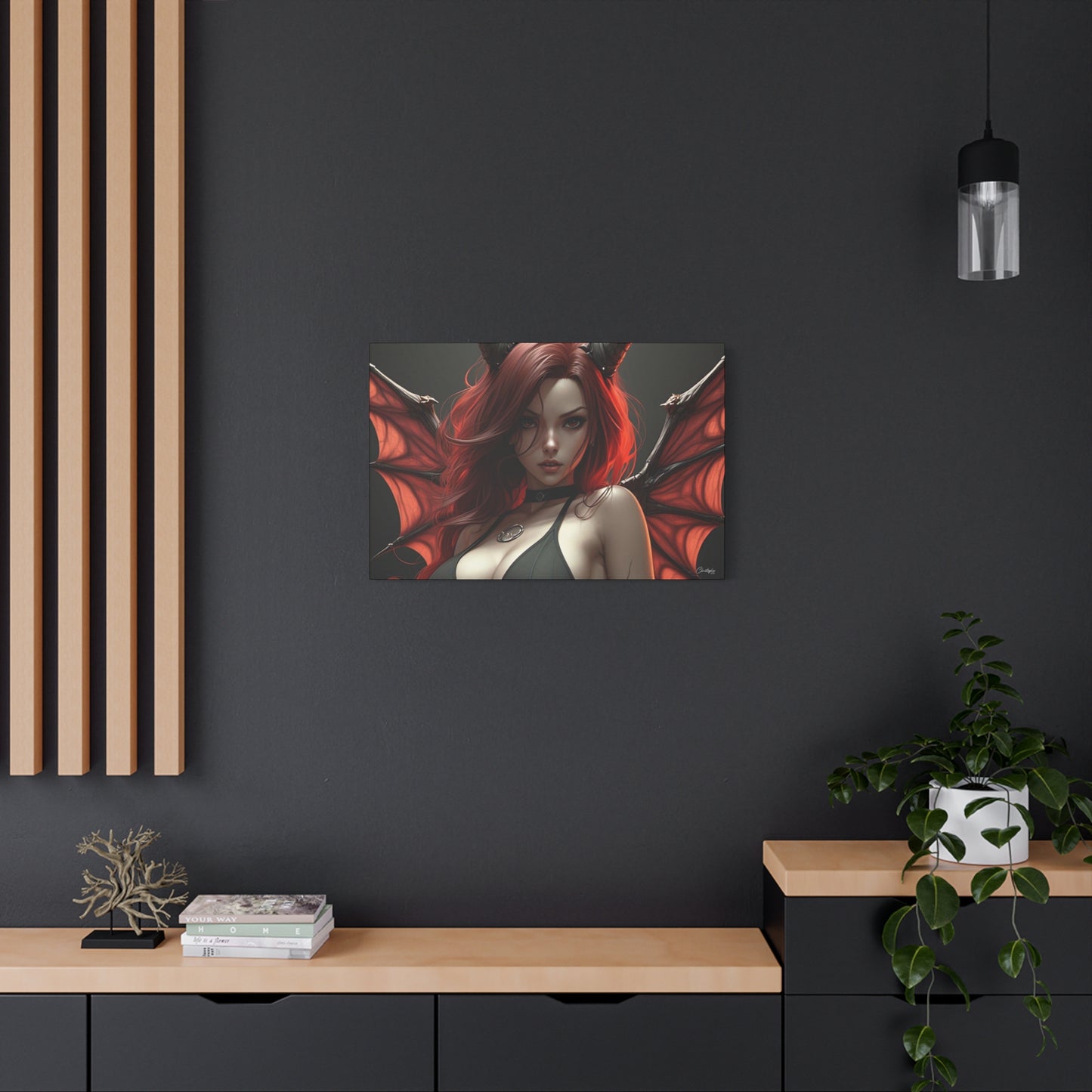 Gothic Fantasy Canvas Art, Demon Girl Wall Decor, Unique Home Decor, Gift for Her, Halloween or Birthday Gift