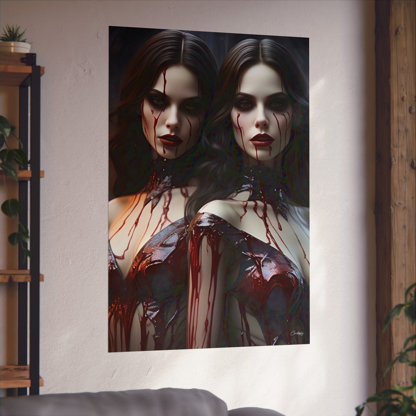 Vampire Sisters Fine Art Poster, Gothic Wall Art, Spooky Decor, Horror Home Decor, Blood Art Print, Dark Aesthetic Print