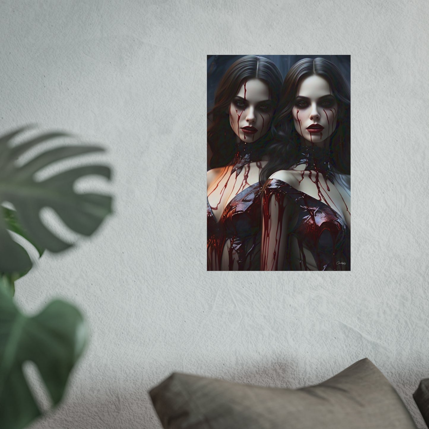 Vampire Sisters Fine Art Poster, Gothic Wall Art, Spooky Decor, Horror Home Decor, Blood Art Print, Dark Aesthetic Print