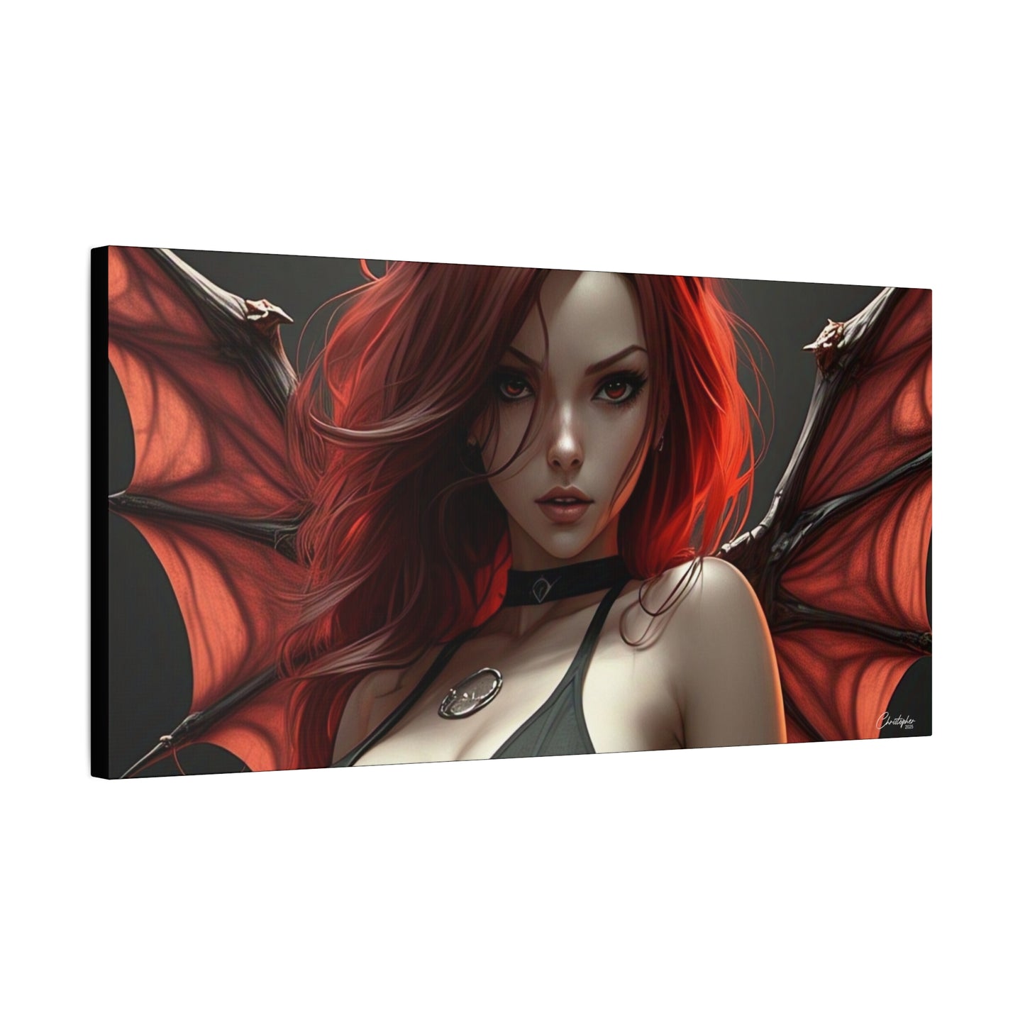 Gothic Fantasy Canvas Art, Demon Girl Wall Decor, Unique Home Decor, Gift for Her, Halloween or Birthday Gift