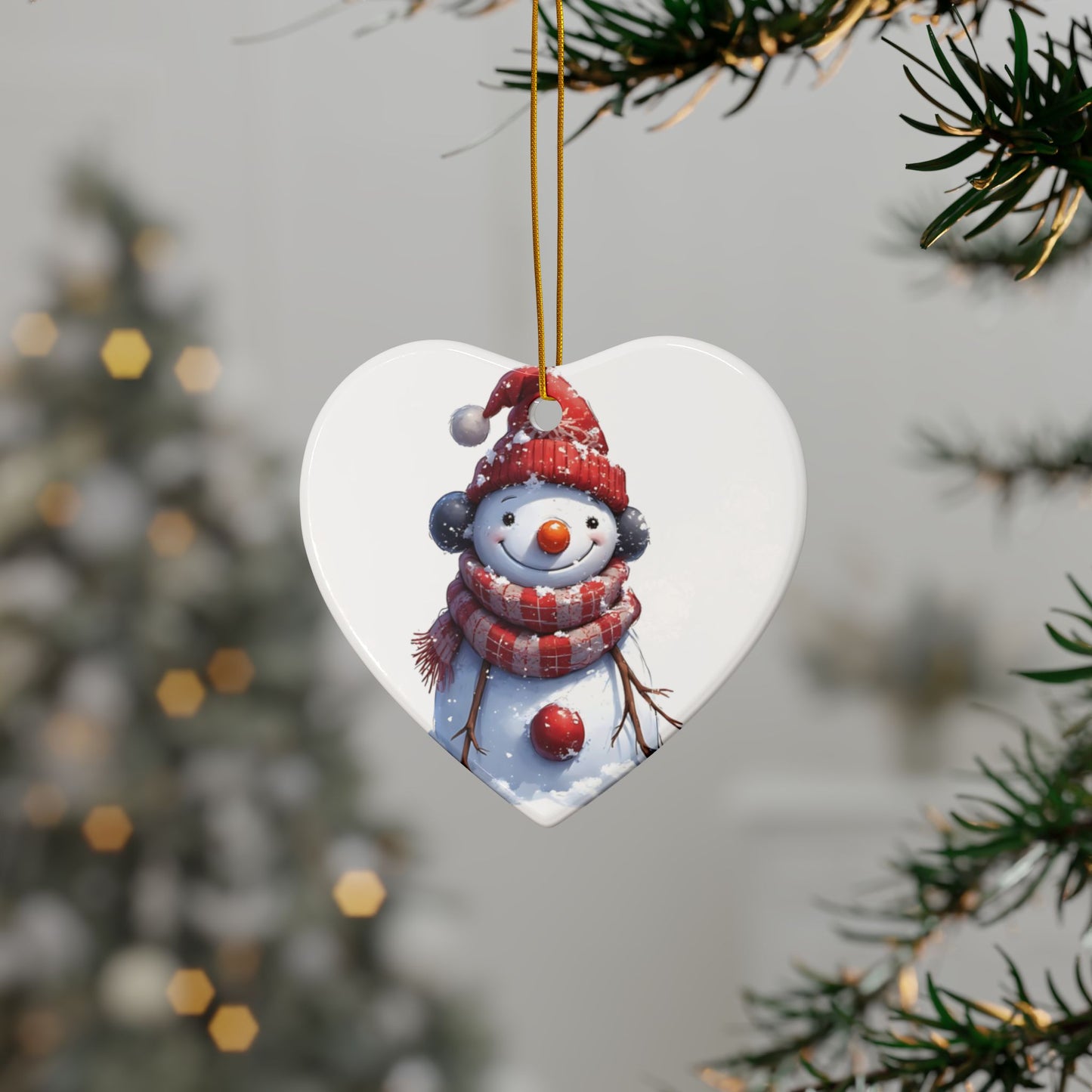 Snowman Ceramic Ornament — Double-Sided Christmas Tree Decoration