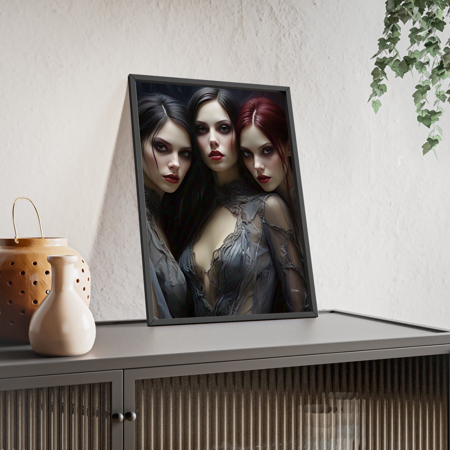 Eerie Fantasy Art Posters with Wooden Frame, Gothic Home Decor, Unique Wall Art, Gift for Art Lovers, Halloween Decoration, Witchy Style