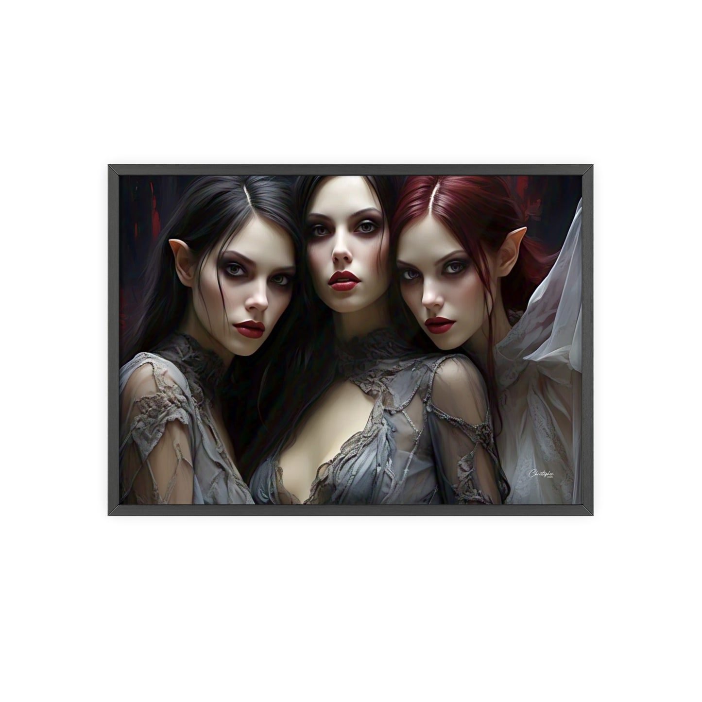 Eerie Fantasy Art Posters with Wooden Frame, Gothic Home Decor, Unique Wall Art, Gift for Art Lovers, Halloween Decoration, Witchy Style