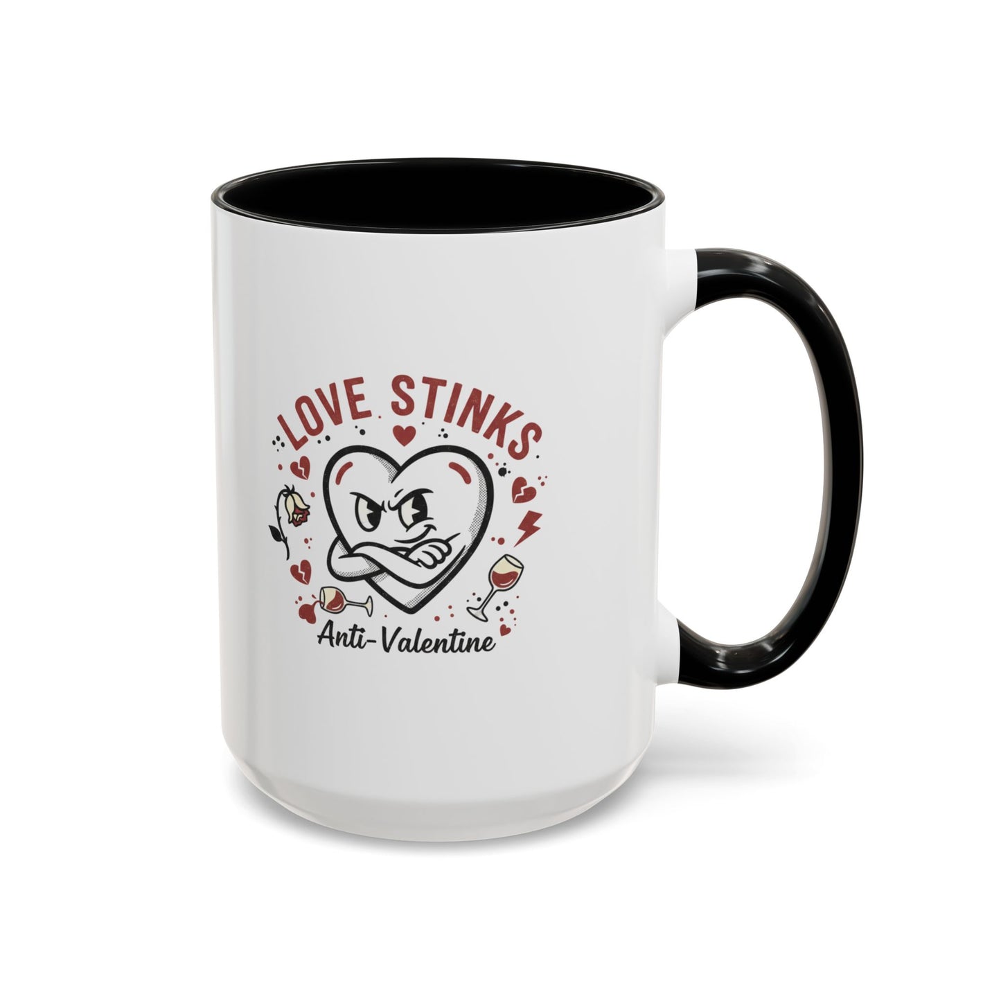 Coffee Mug — "Love Stinks" Anti-Valentine Heart Accent Mug (11/15oz)